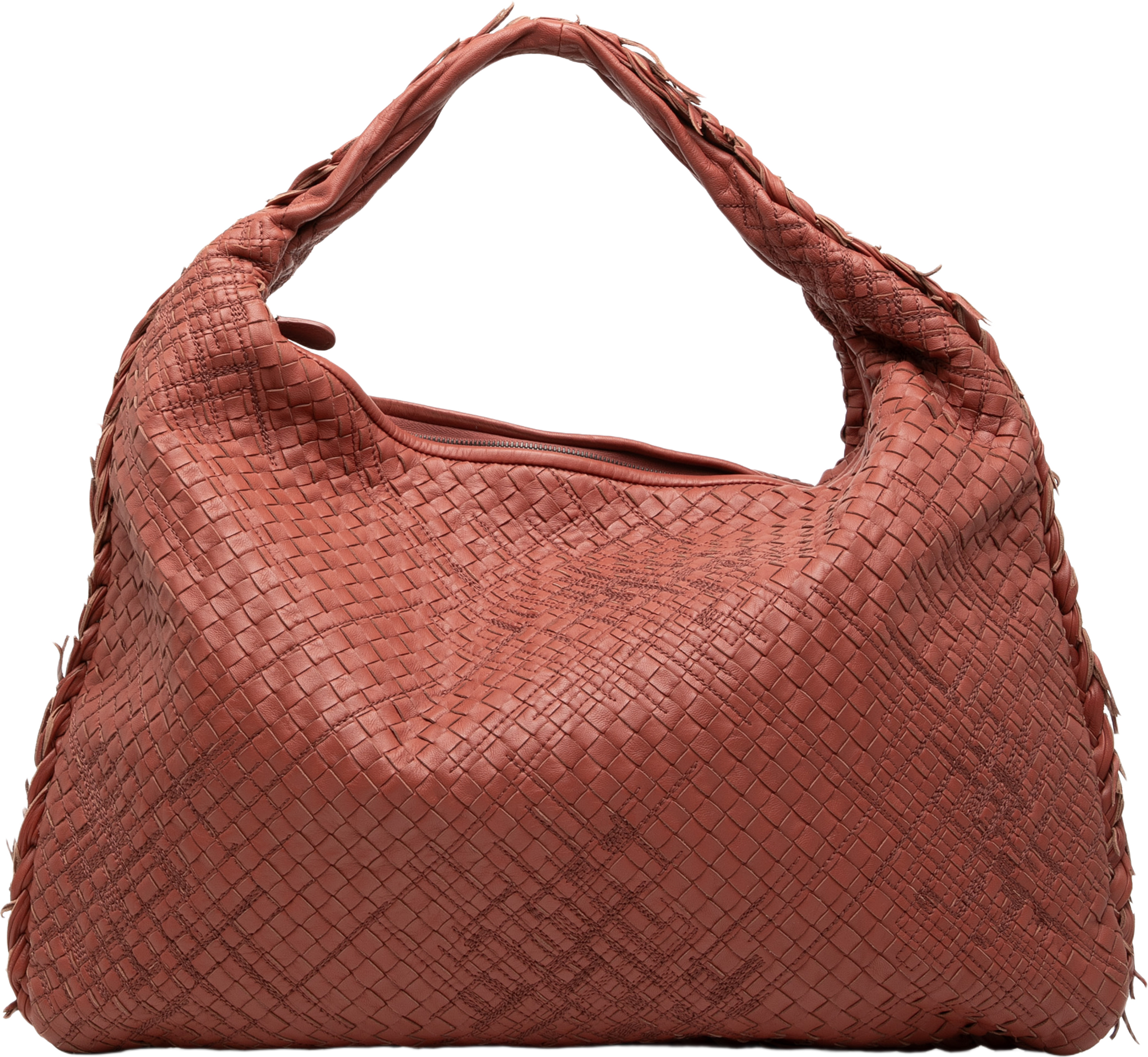 Bottega Veneta Large Nappa Intrecciato Veneta Hobo, från Luxclusif, i färgen brick. Klicka för att öppna bilden i stort format