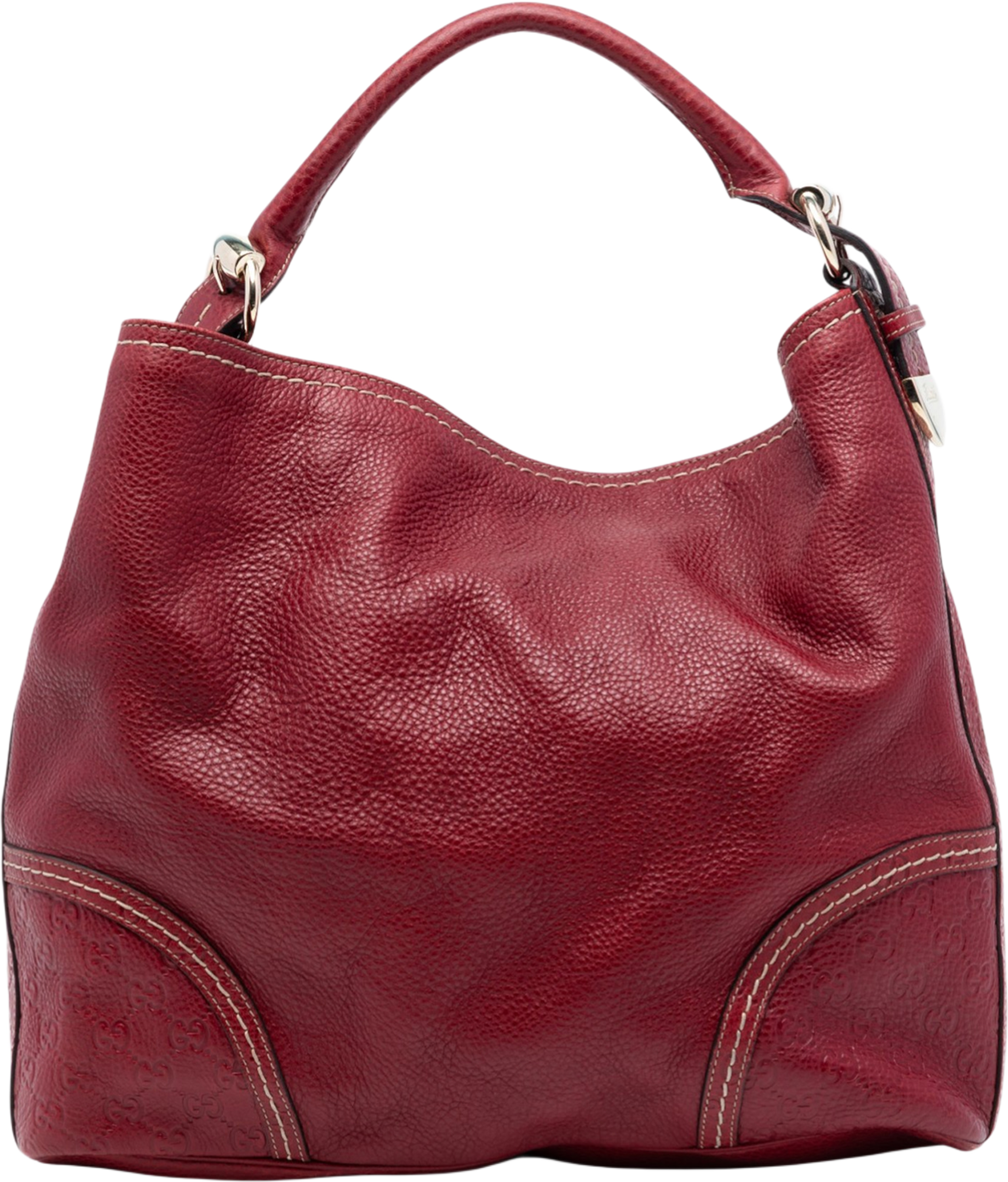 Gucci Large Guccissima Trimmed Leather Signoria Hobo Bag, från Luxclusif, i färgen red. Klicka för att öppna bilden i stort format