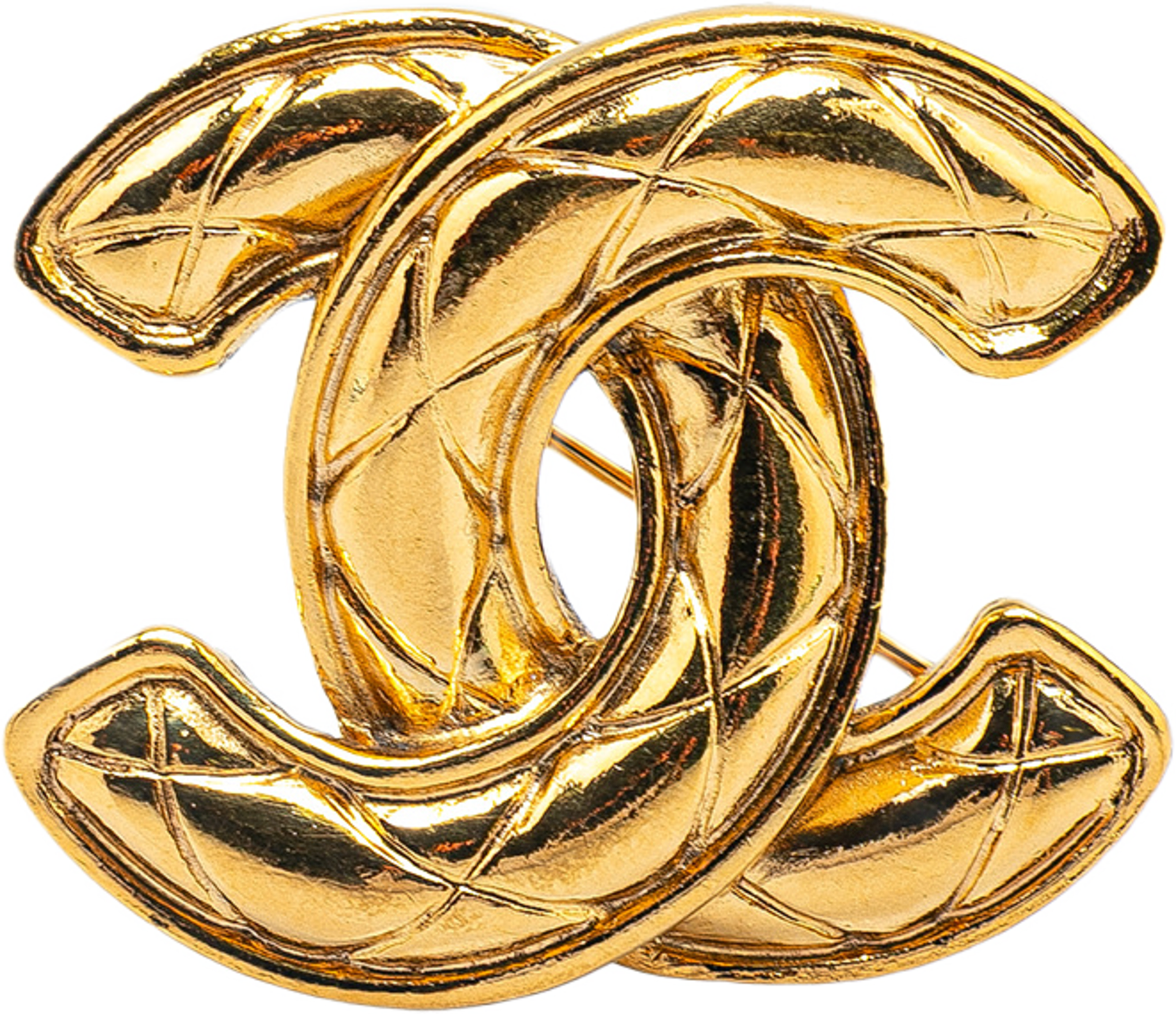 Chanel Gold Plated Cc Quilted Brooch