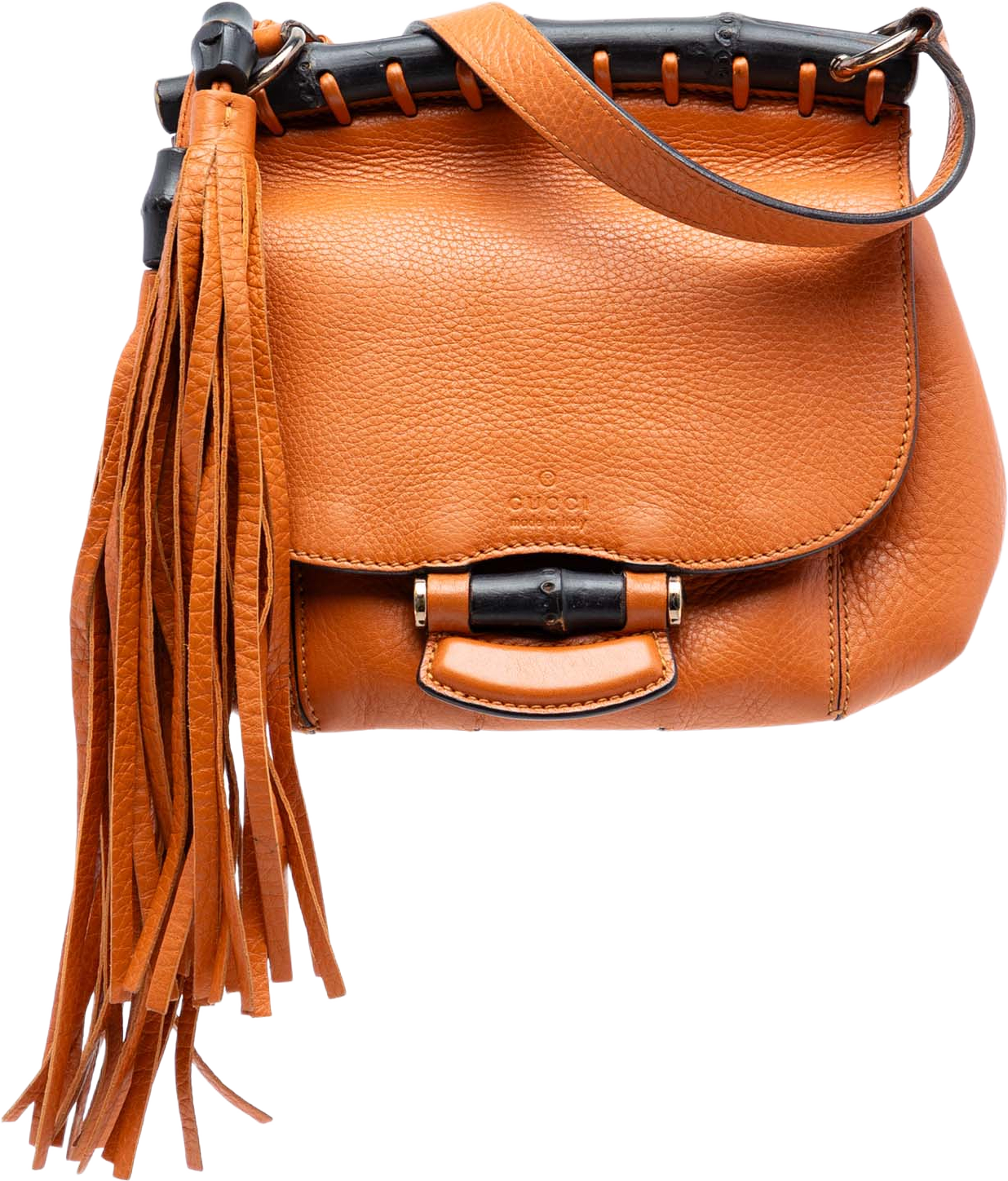 Gucci Small Leather Bamboo Nouveau Fringe Crossbody, från Luxclusif, i färgen orange. Klicka för att öppna bilden i stort format