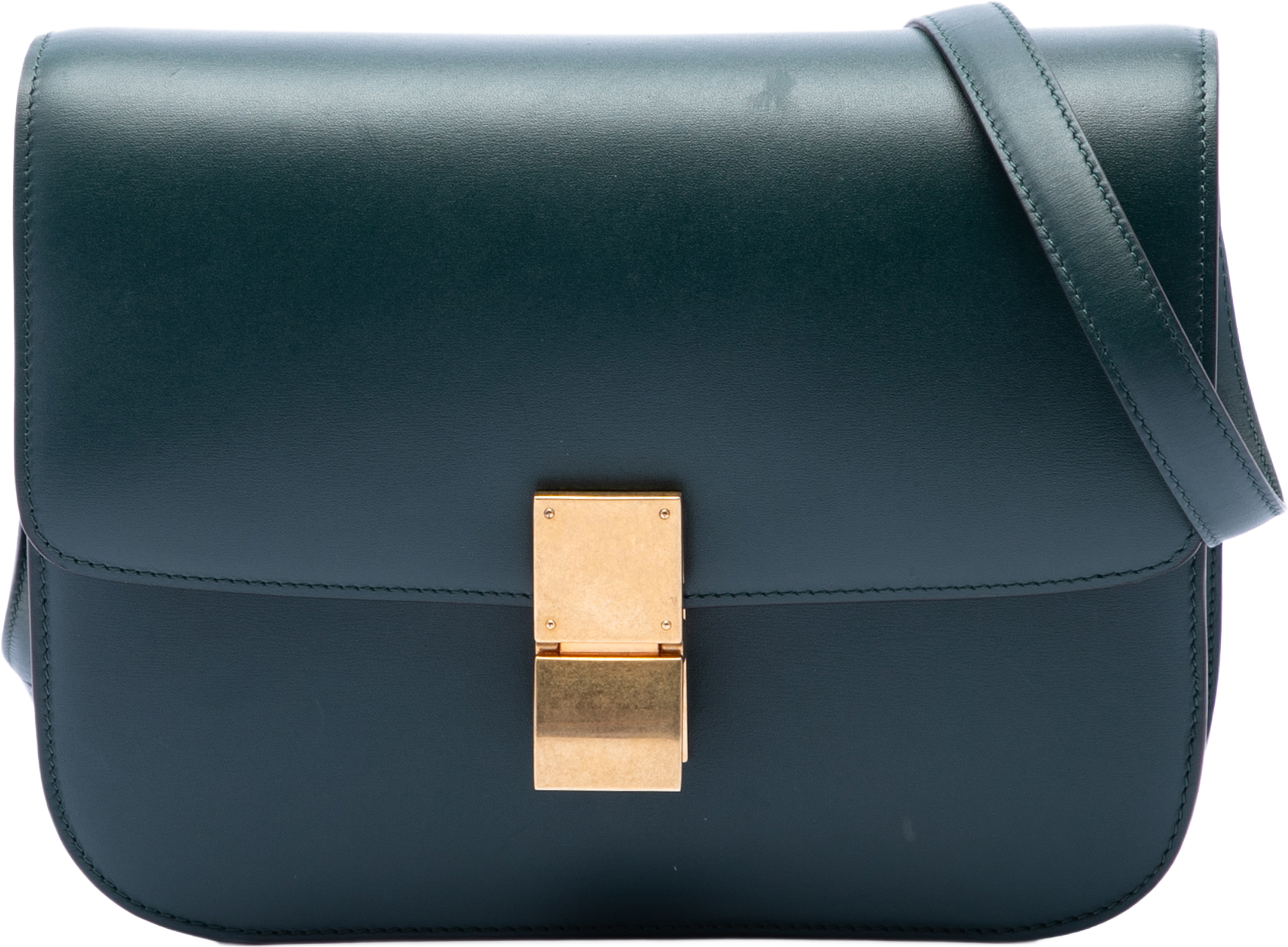 Celine Medium Calfskin Classic Box, från Luxclusif, i färgen grön. Klicka för att öppna bilden i stort format