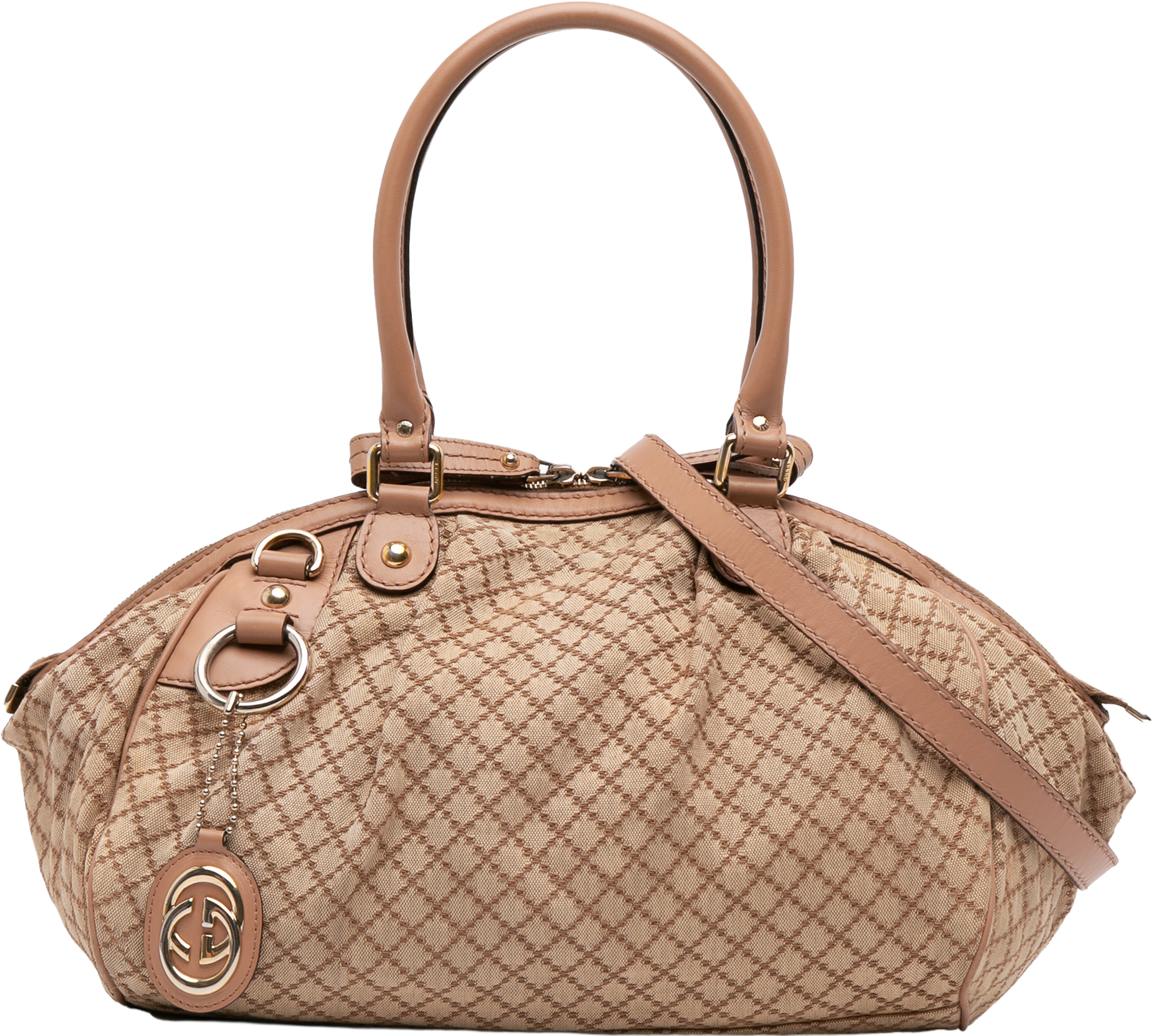 Gucci Diamante Canvas Sukey Satchel, från Luxclusif, i färgen beige. Klicka för att öppna bilden i stort format