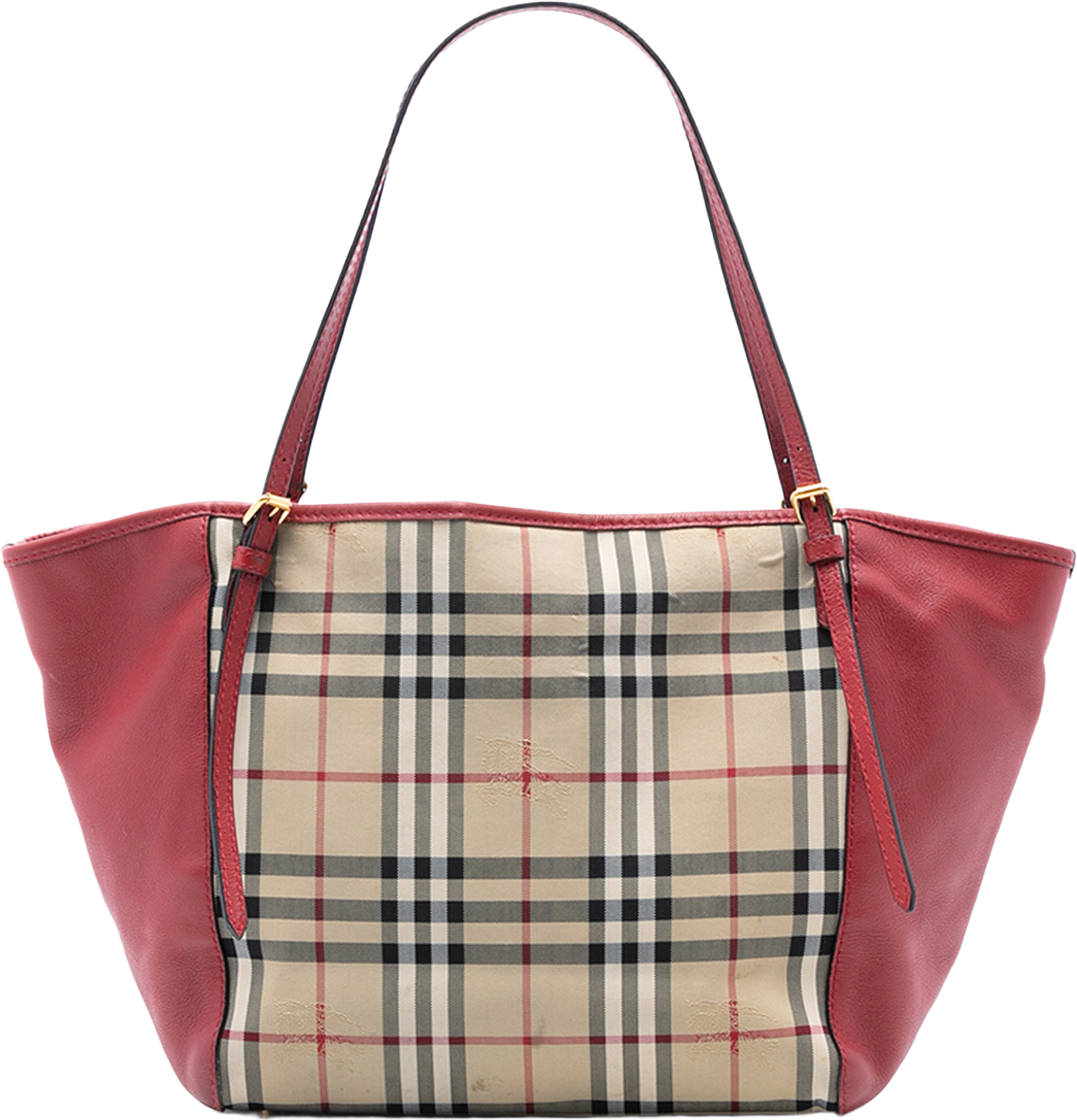 Burberry Small Haymarket Check Canvas And Leather Canterbury Tote, från Luxclusif, i färgen beige. Klicka för att öppna bilden i stort format