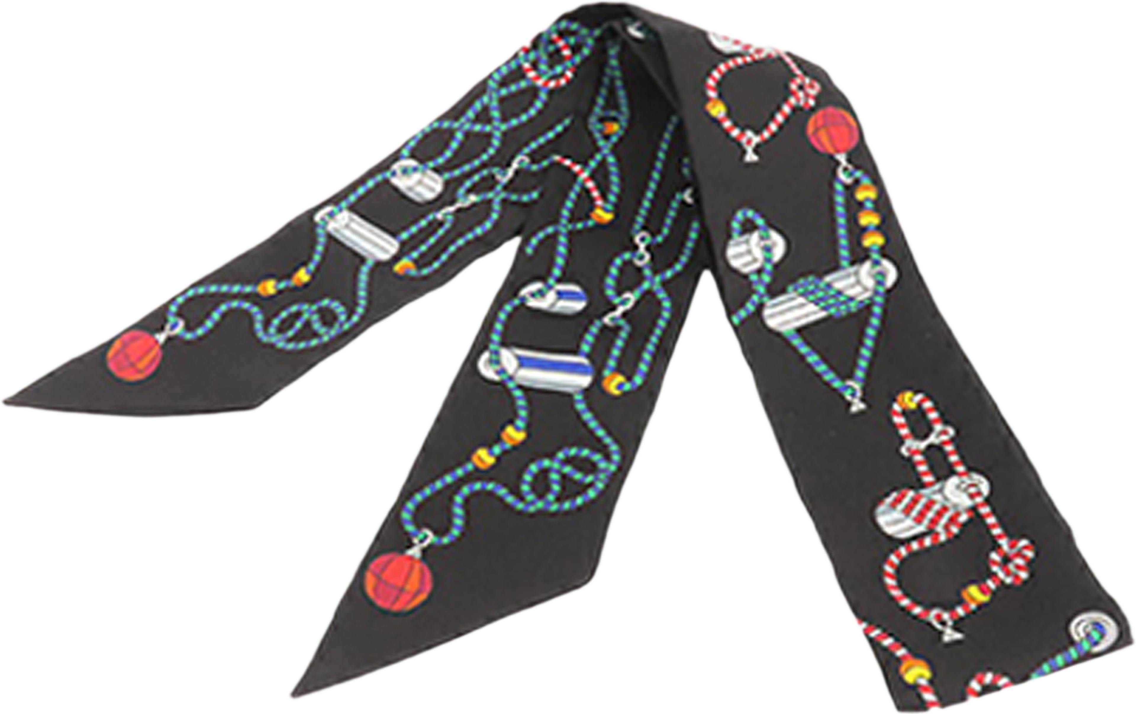 Hermès Cordages Silk Twilly Scarf, från Luxclusif, i färgen black. Klicka för att öppna bilden i stort format