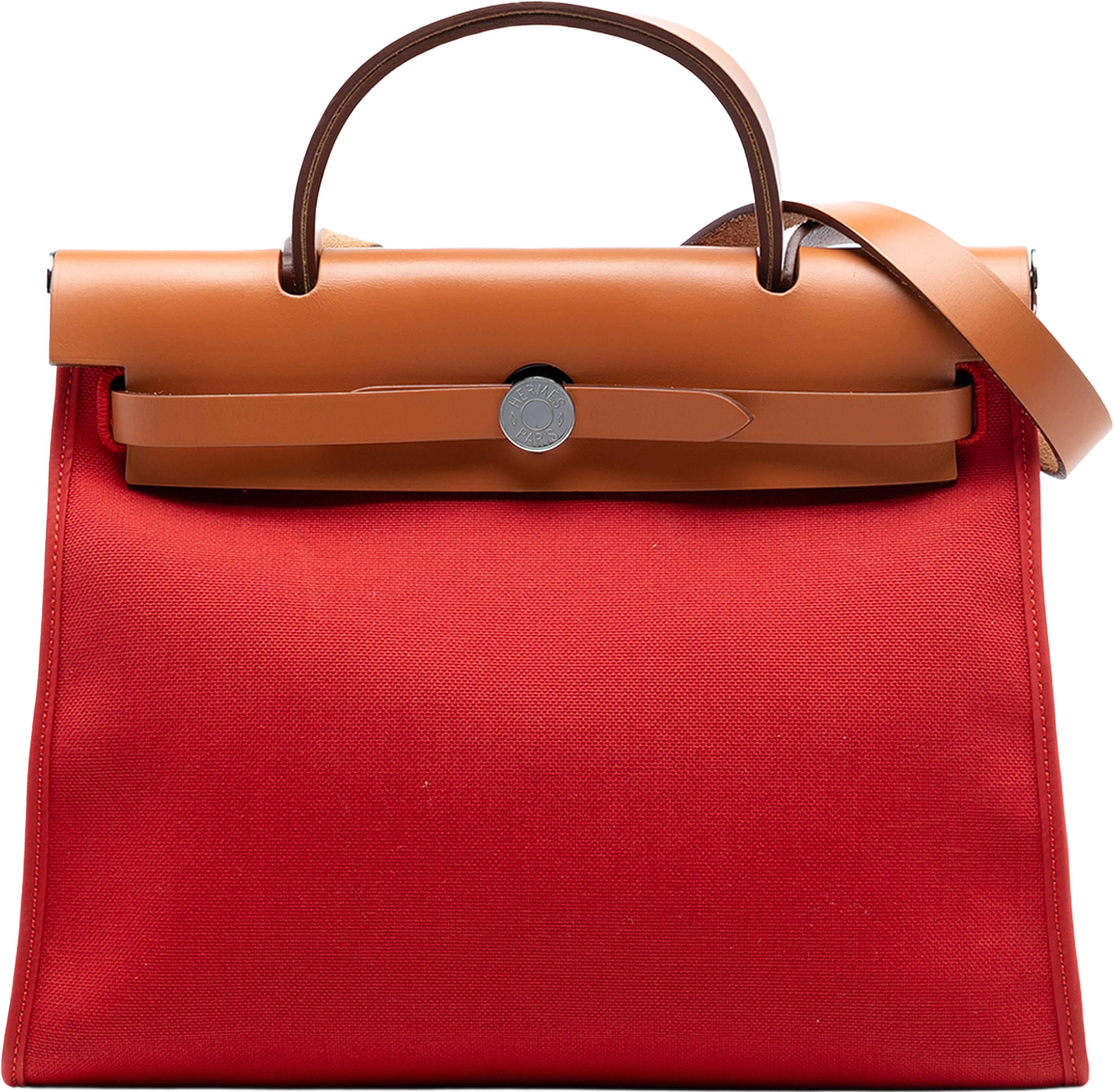 Hermès Toile Herbag Zip 31, från Luxclusif, i färgen red orange. Klicka för att öppna bilden i stort format