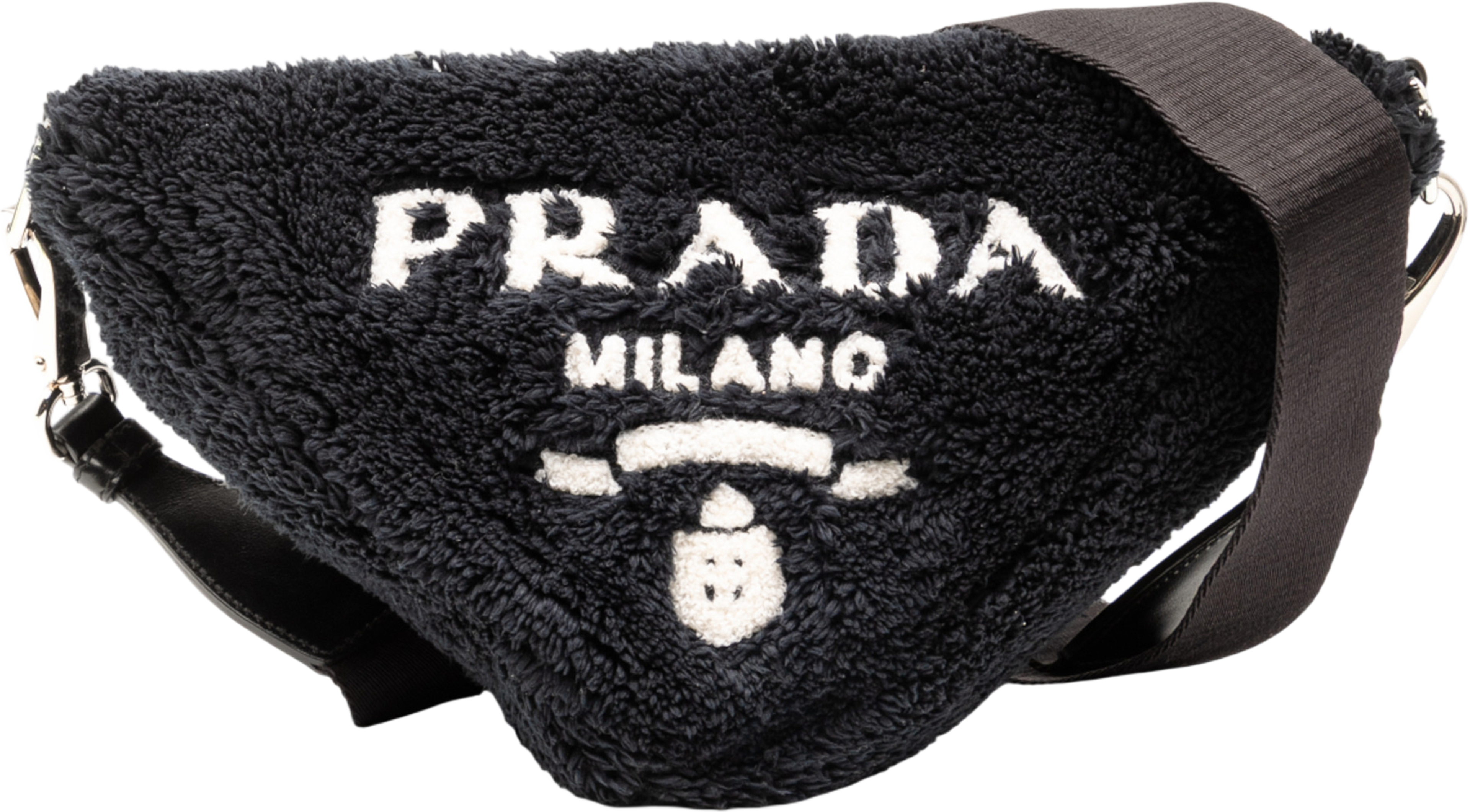 Prada Spugna Terry Cloth Triangle Logo Crossbody, från Luxclusif, i färgen black. Klicka för att öppna bilden i stort format