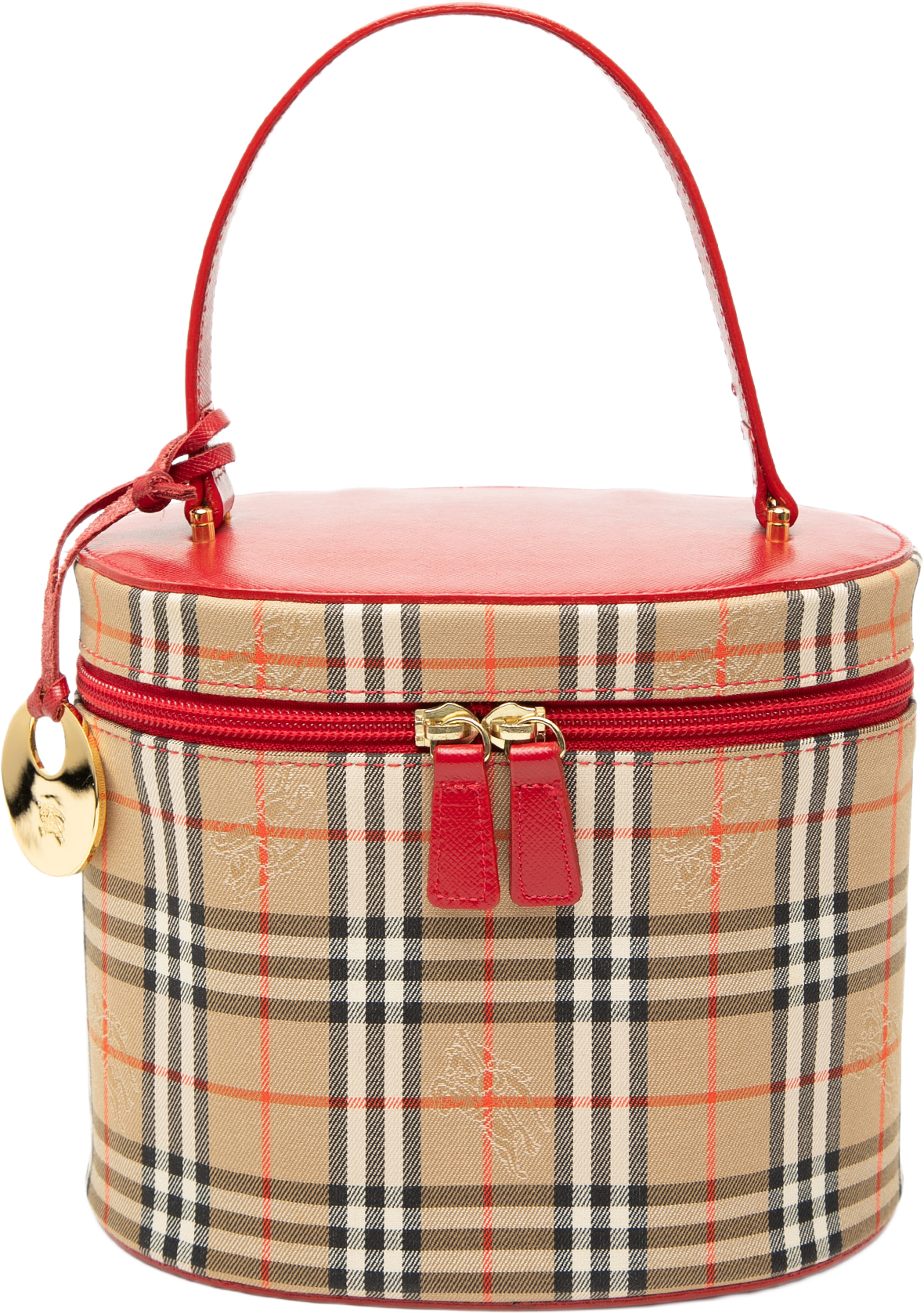 Burberry Haymarket Check Canvas Vanity Bag, från Luxclusif, i färgen röd. Klicka för att öppna bilden i stort format