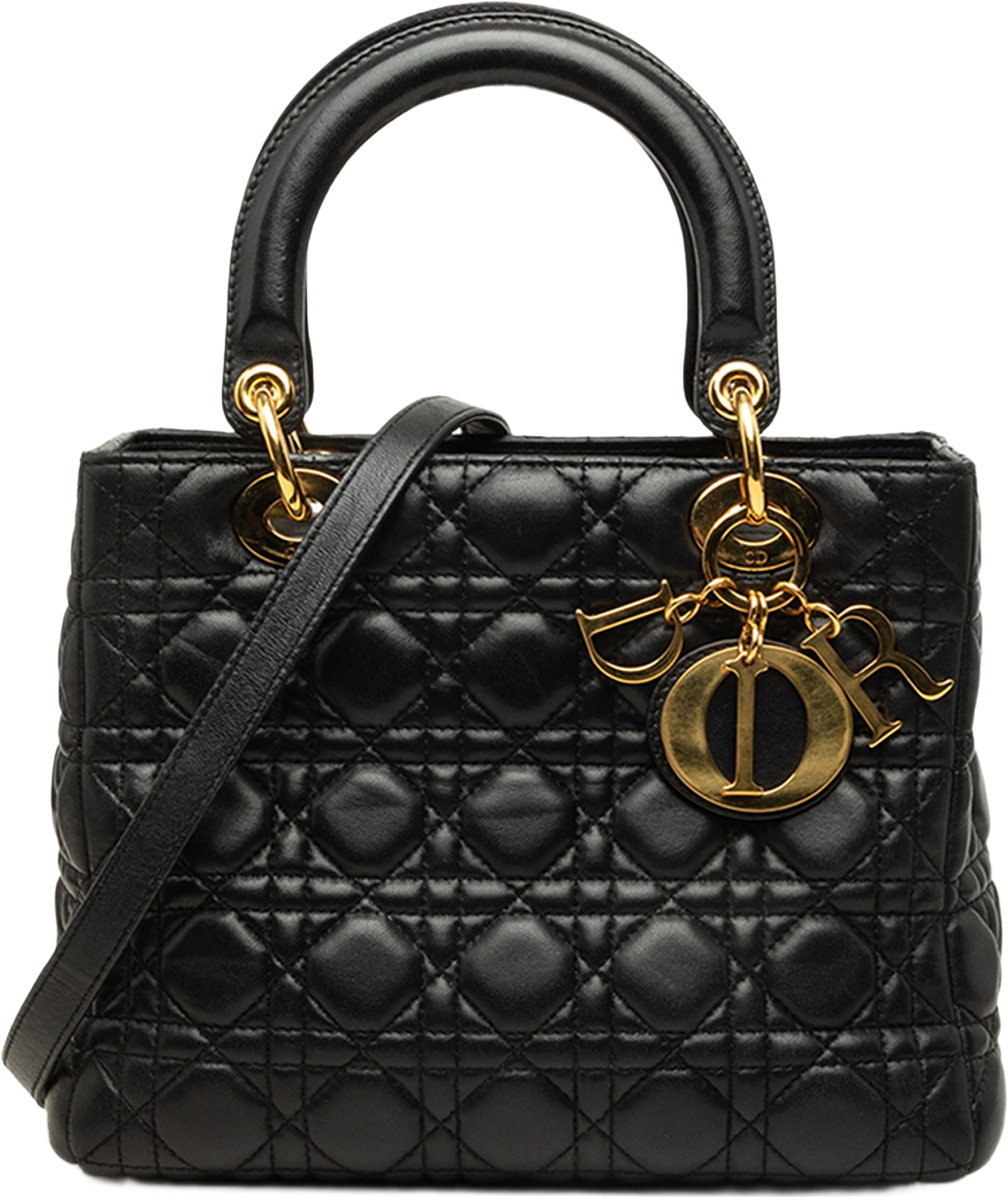 Dior Medium Lambskin Cannage Lady Dior, från Luxclusif, i färgen svart. Klicka för att öppna bilden i stort format