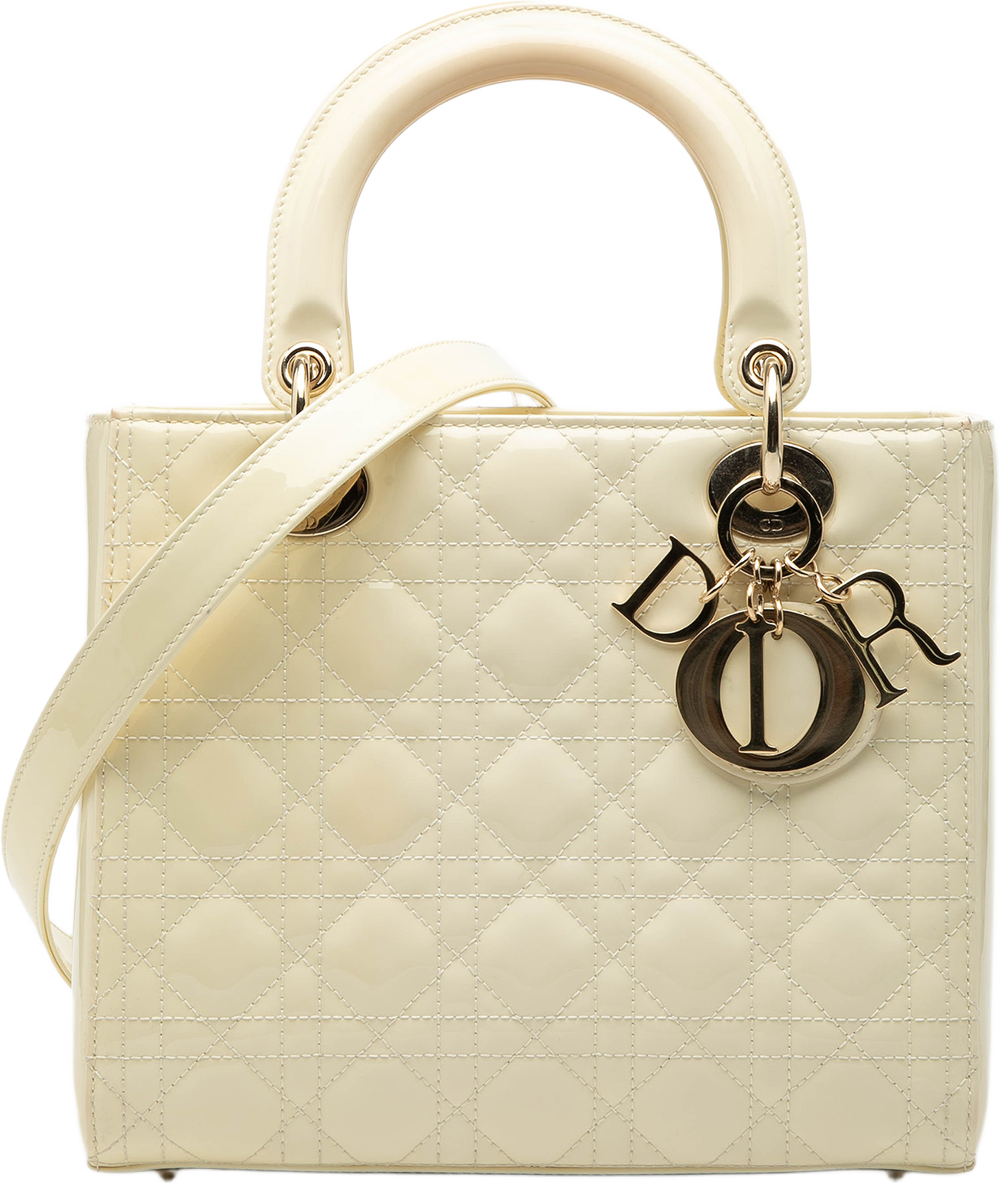 Dior Medium Patent Cannage Lady Dior, från Luxclusif, i färgen ivory. Klicka för att öppna bilden i stort format