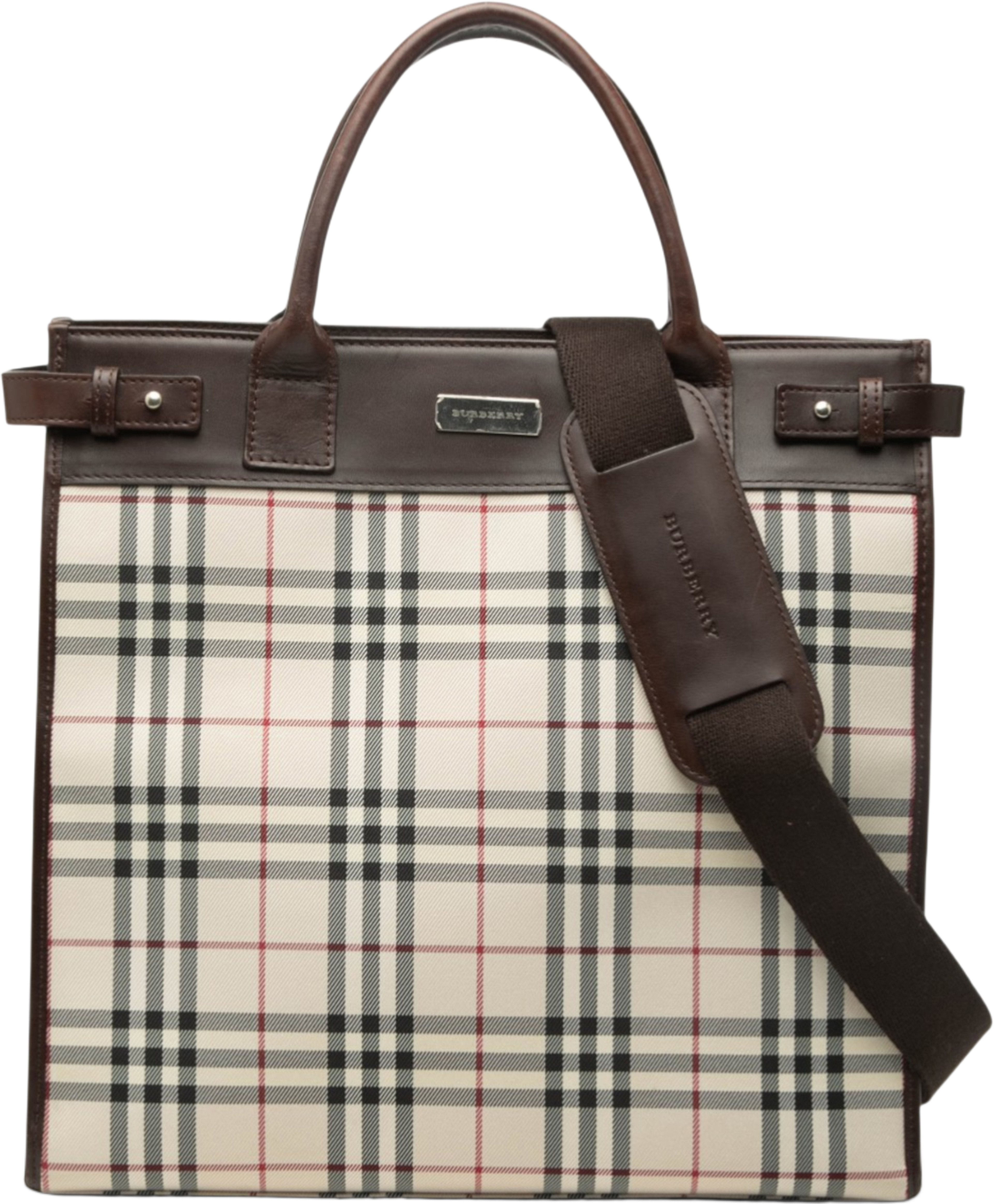 Burberry House Check Canvas Convertible Tote, från Luxclusif, i färgen beige. Klicka för att öppna bilden i stort format