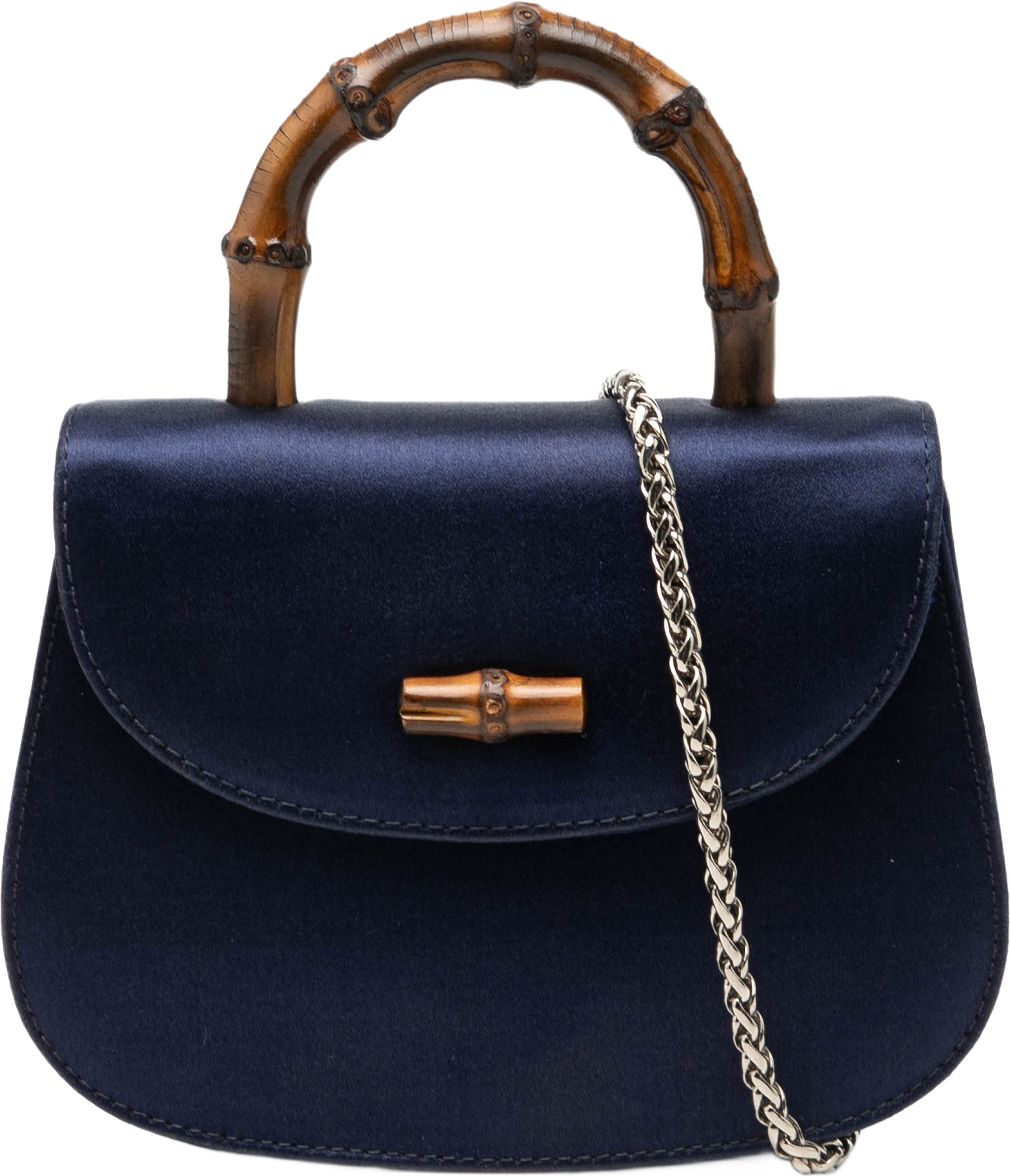 Gucci Mini Satin Bamboo Night, från Luxclusif, i färgen blå. Klicka för att öppna bilden i stort format