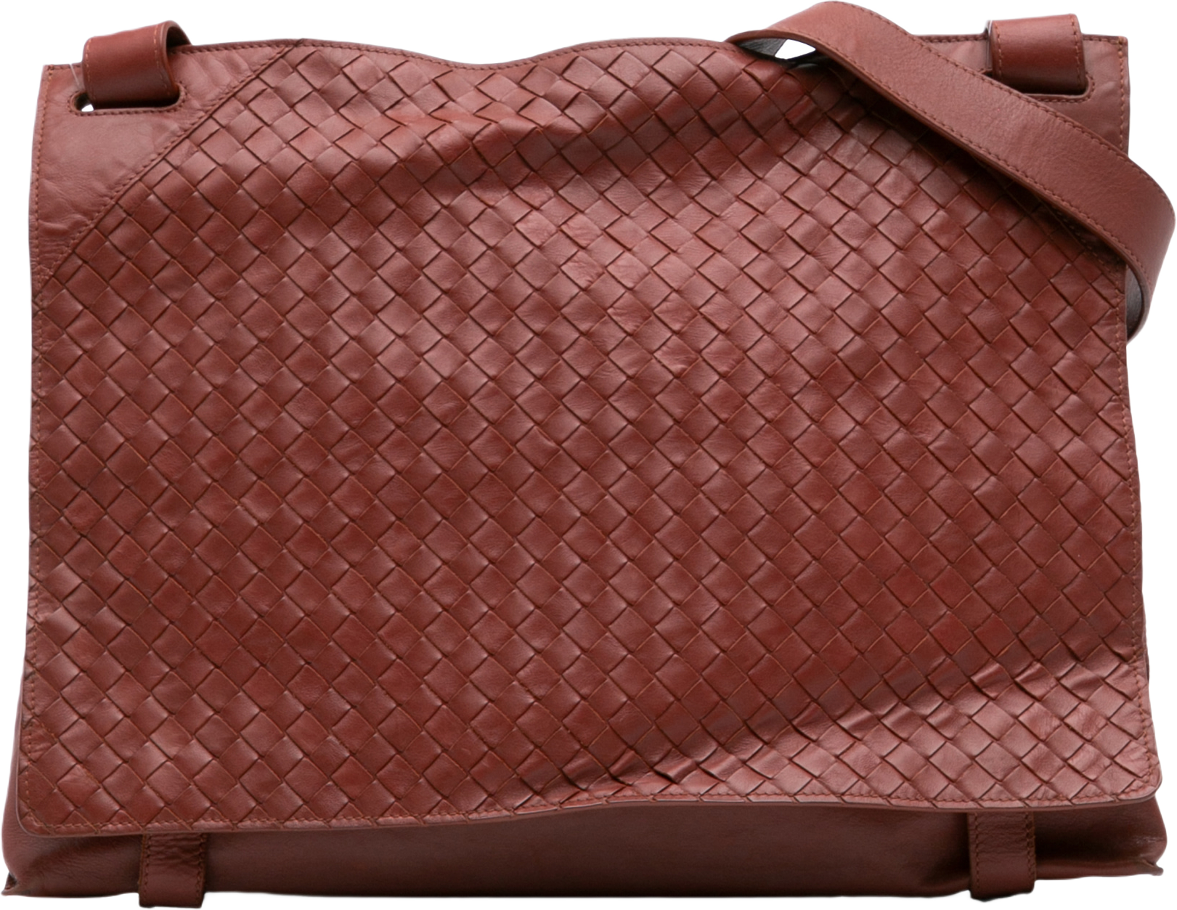 Bottega Veneta Nappa Intrecciato Flap Crossbody, från Luxclusif, i färgen dark red. Klicka för att öppna bilden i stort format