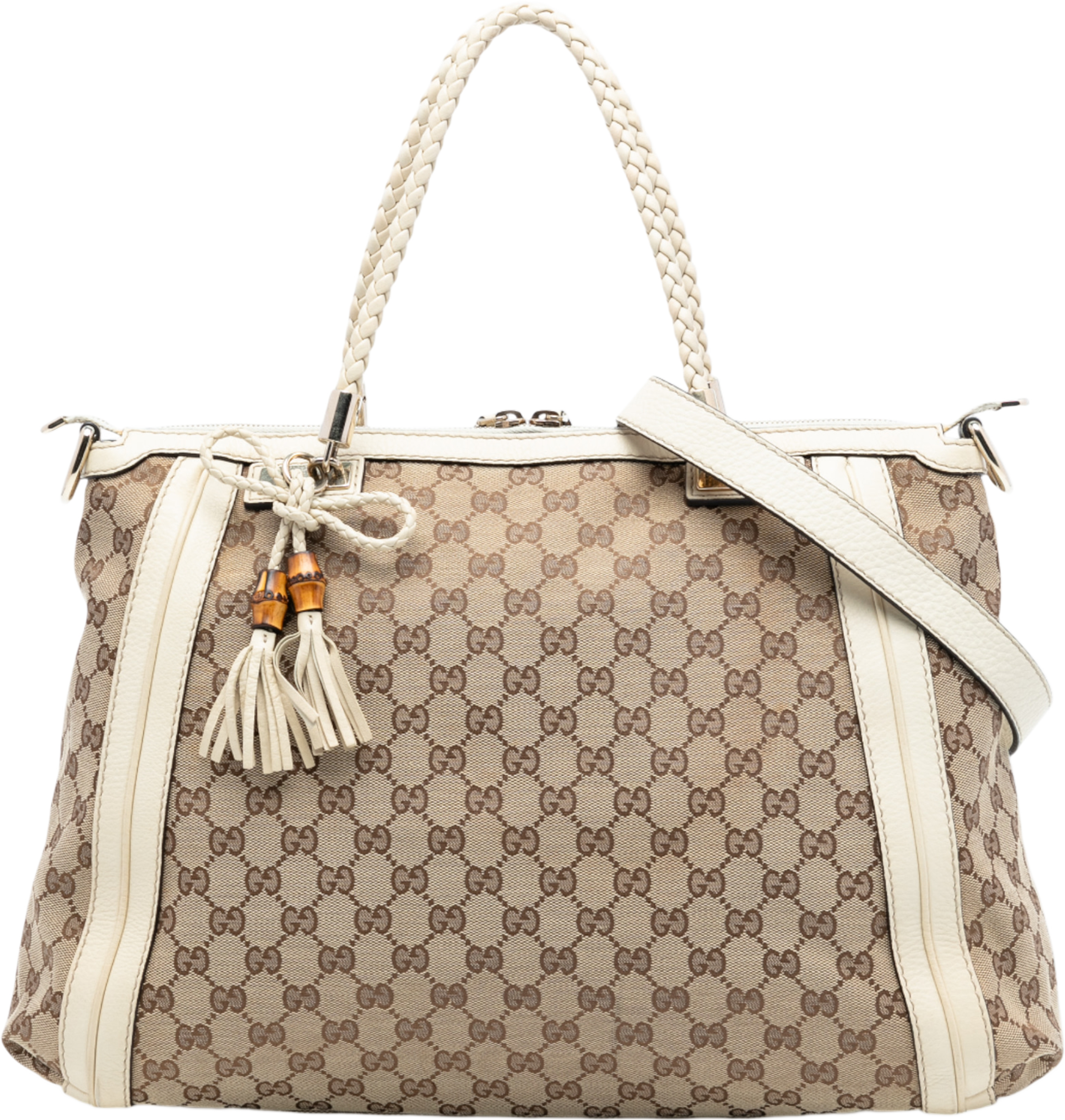 Gucci Large Gg Canvas Bella Satchel, från Luxclusif, i färgen beige. Klicka för att öppna bilden i stort format
