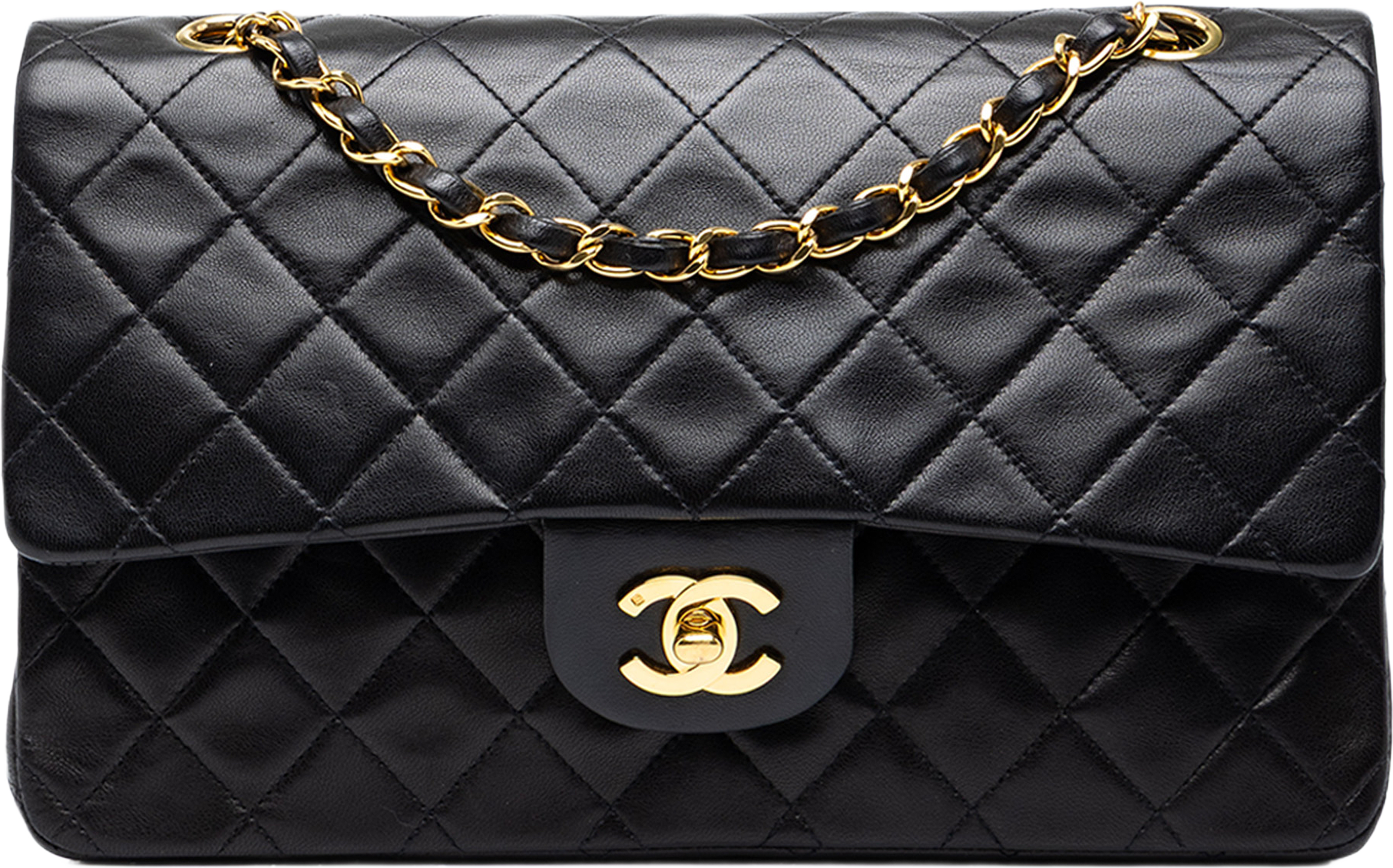 Chanel Medium Classic Lambskin Double Flap, från Luxclusif, i färgen svart. Klicka för att öppna bilden i stort format