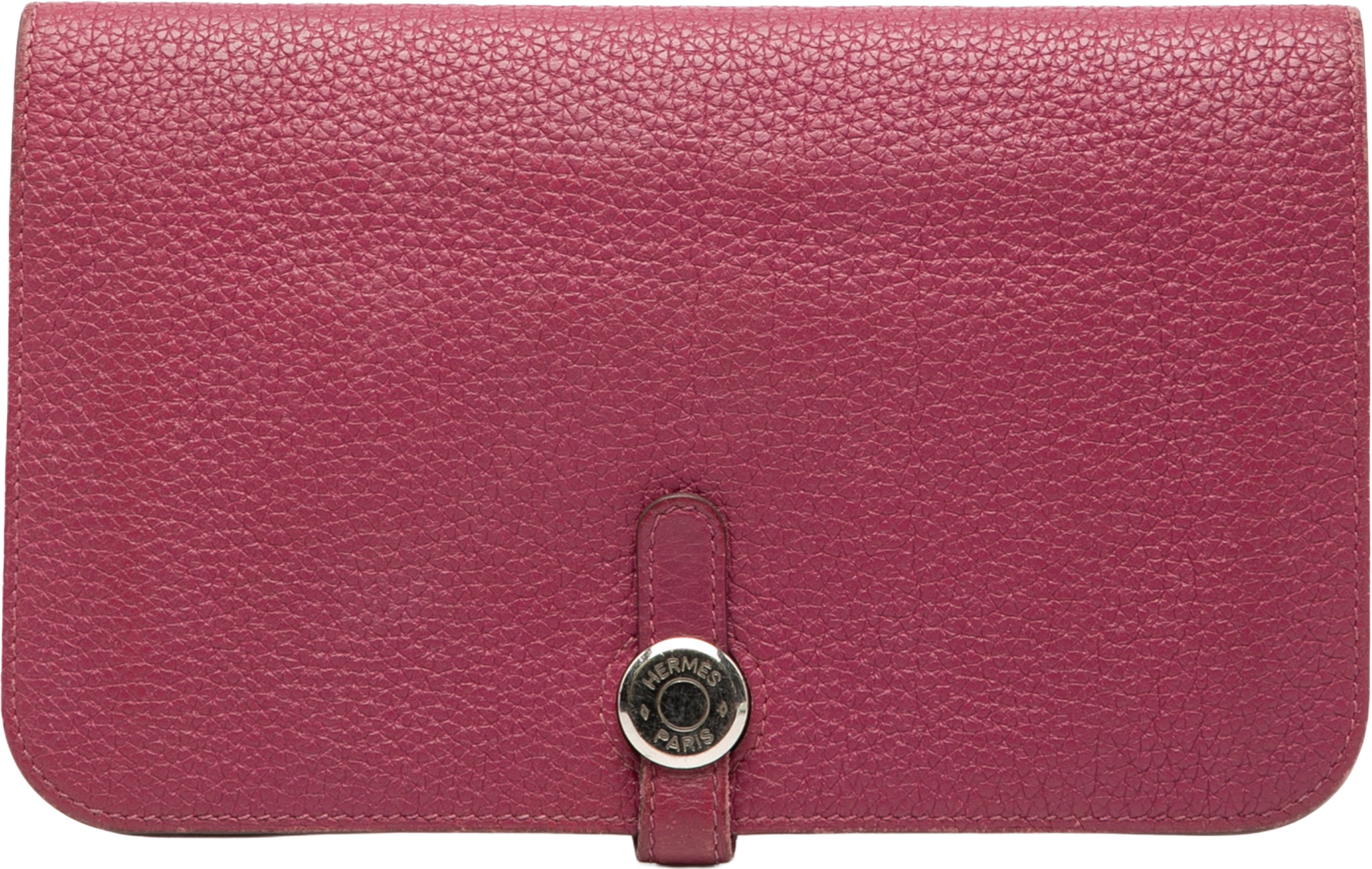 Hermès Togo Dogon Long Wallet, från Luxclusif, i färgen dark pink. Klicka för att öppna bilden i stort format