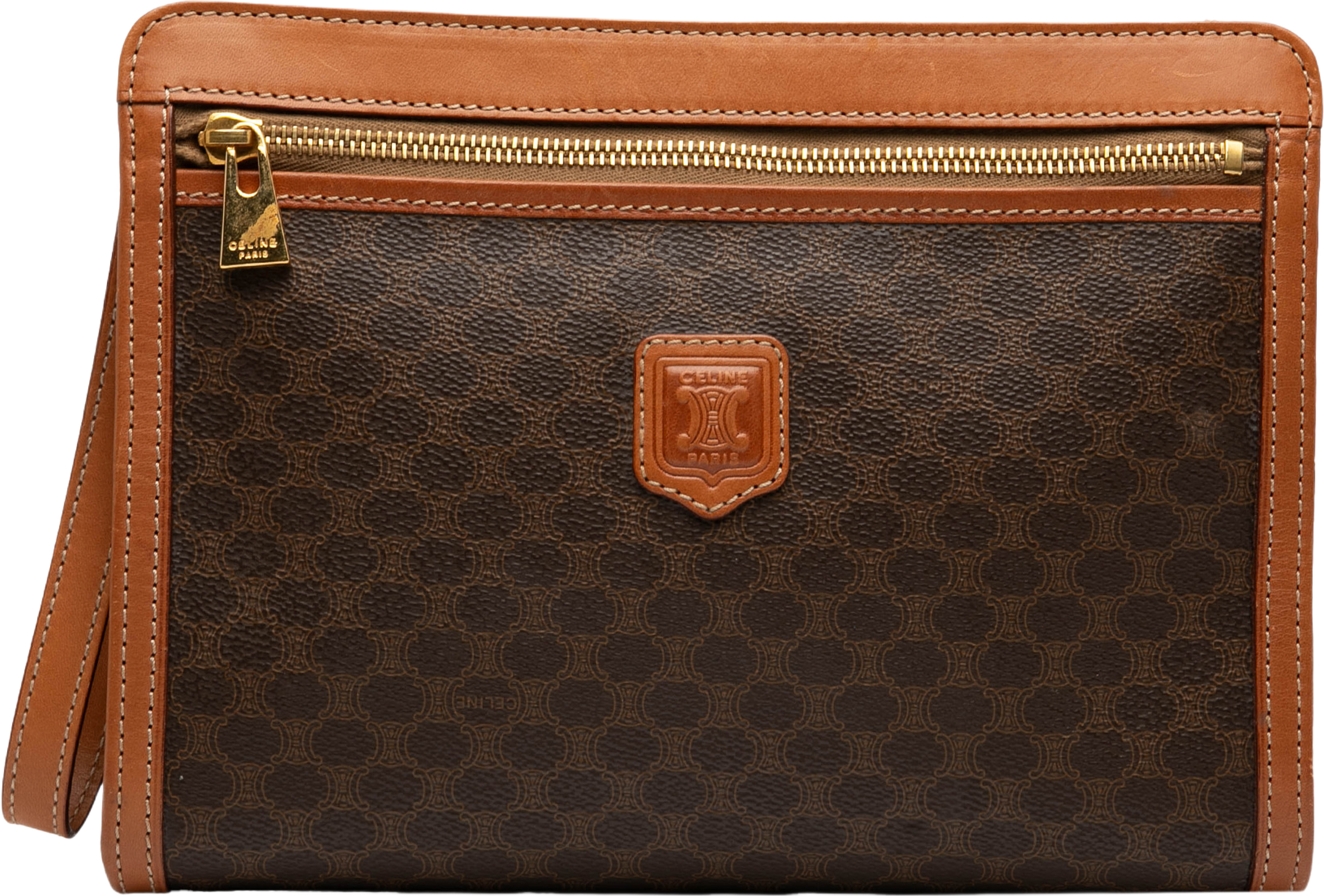 Celine Macadam Coated Canvas Clutch, från Luxclusif, i färgen brown. Klicka för att öppna bilden i stort format