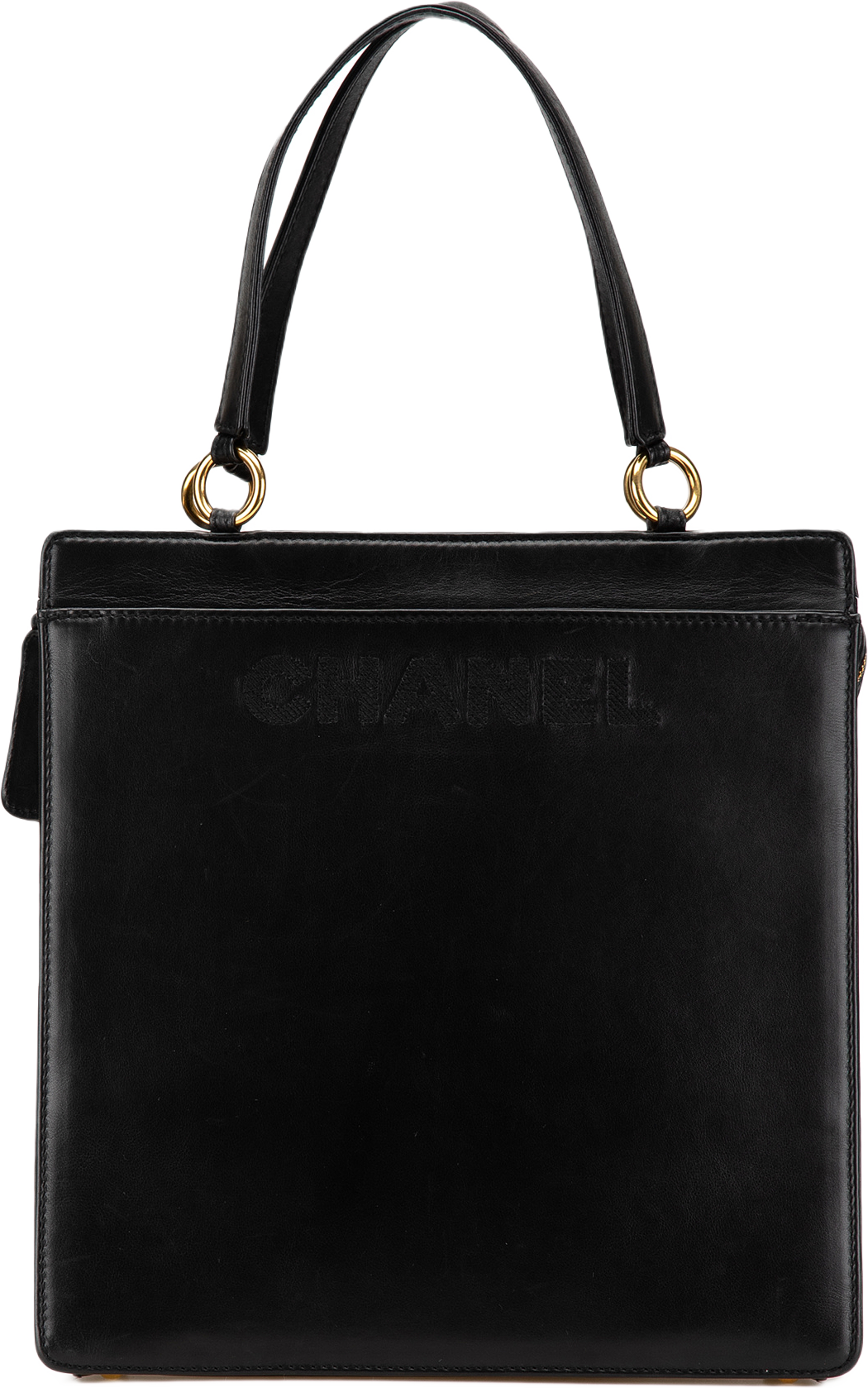 Chanel Lambskin Logo Tote, från Luxclusif, i färgen black.