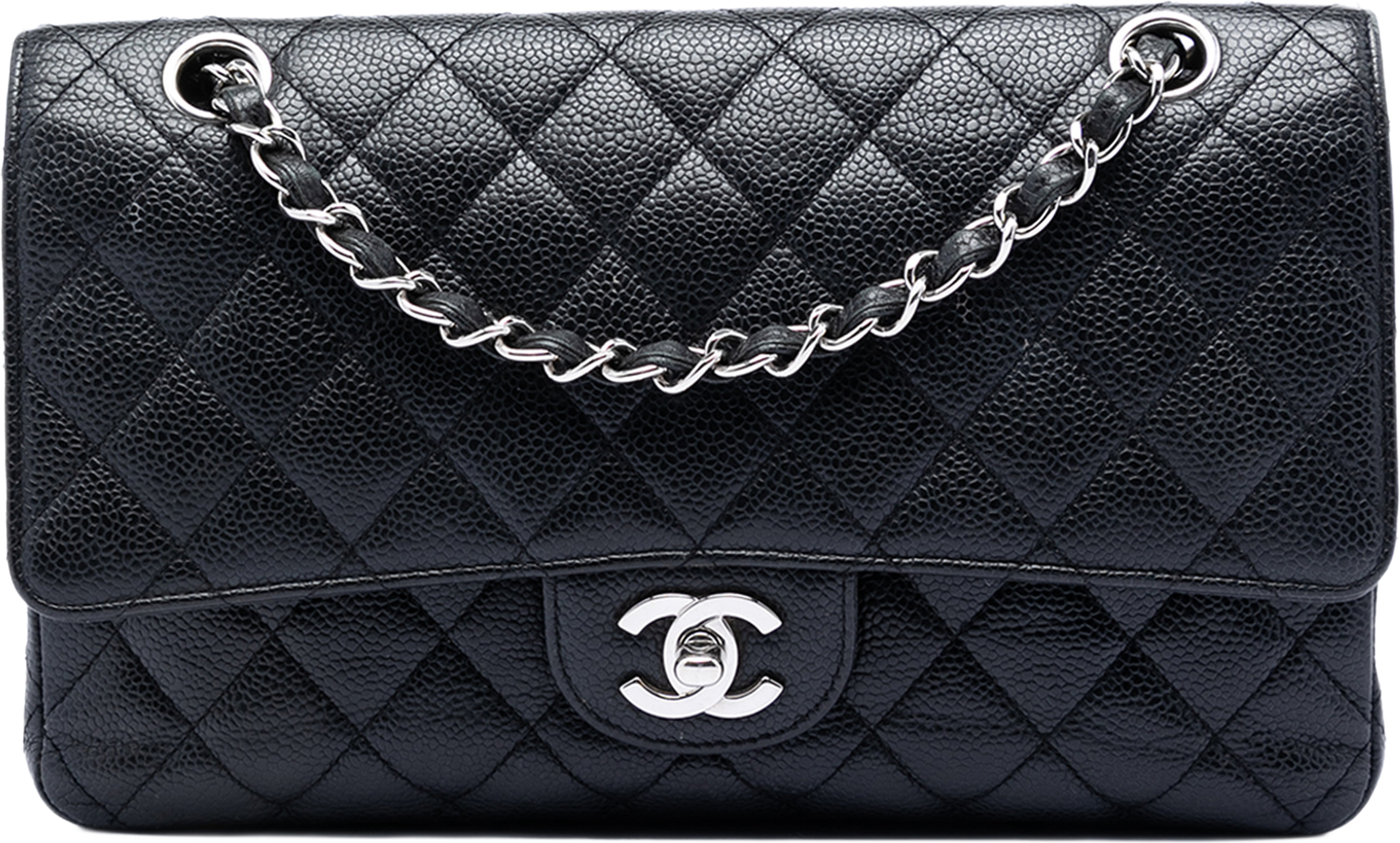 Chanel Medium Classic Caviar Double Flap, från Luxclusif, i färgen black. Klicka för att öppna bilden i stort format