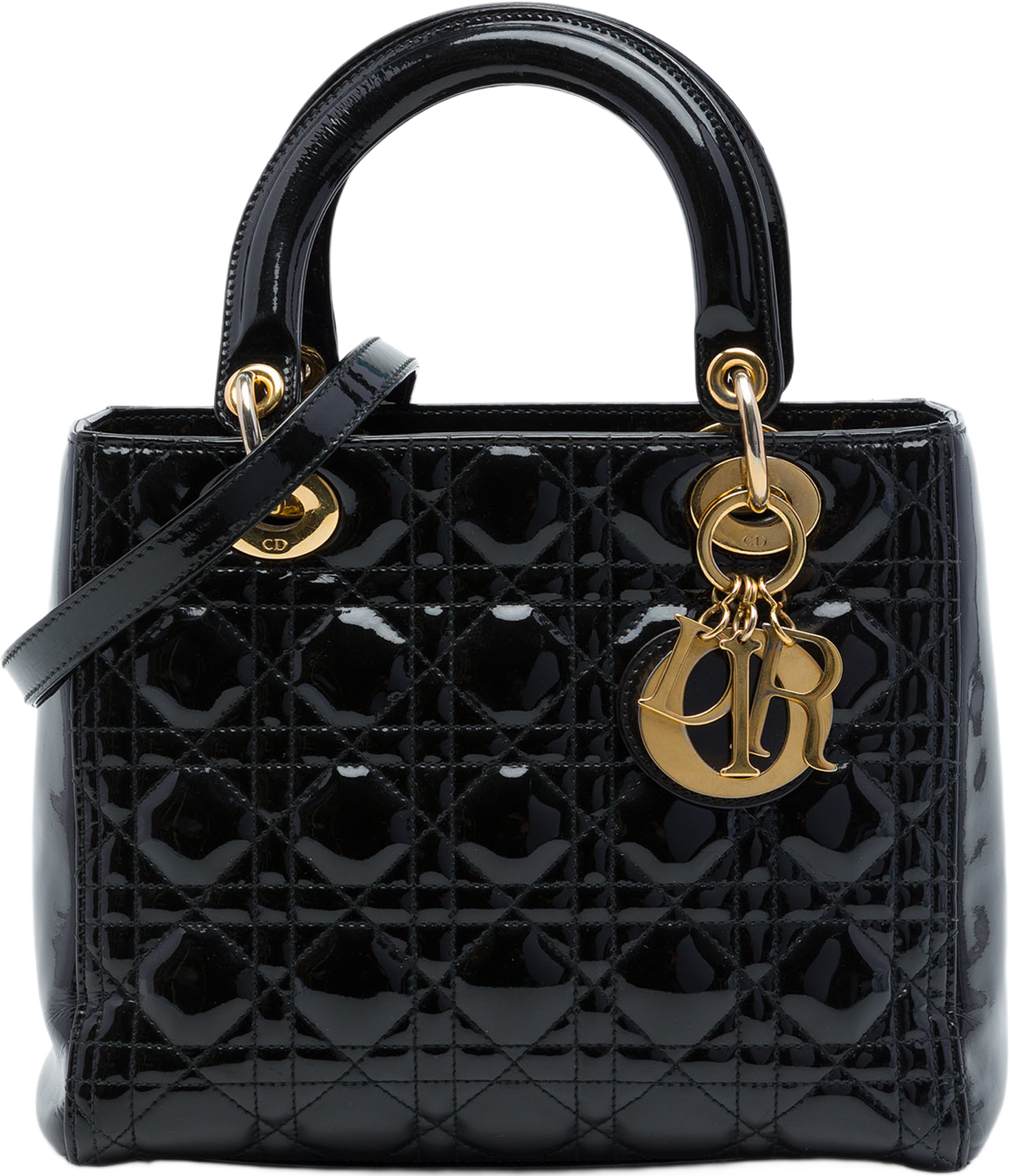 Dior Medium Patent Cannage Lady Dior, från Luxclusif, i färgen svart. Klicka för att öppna bilden i stort format