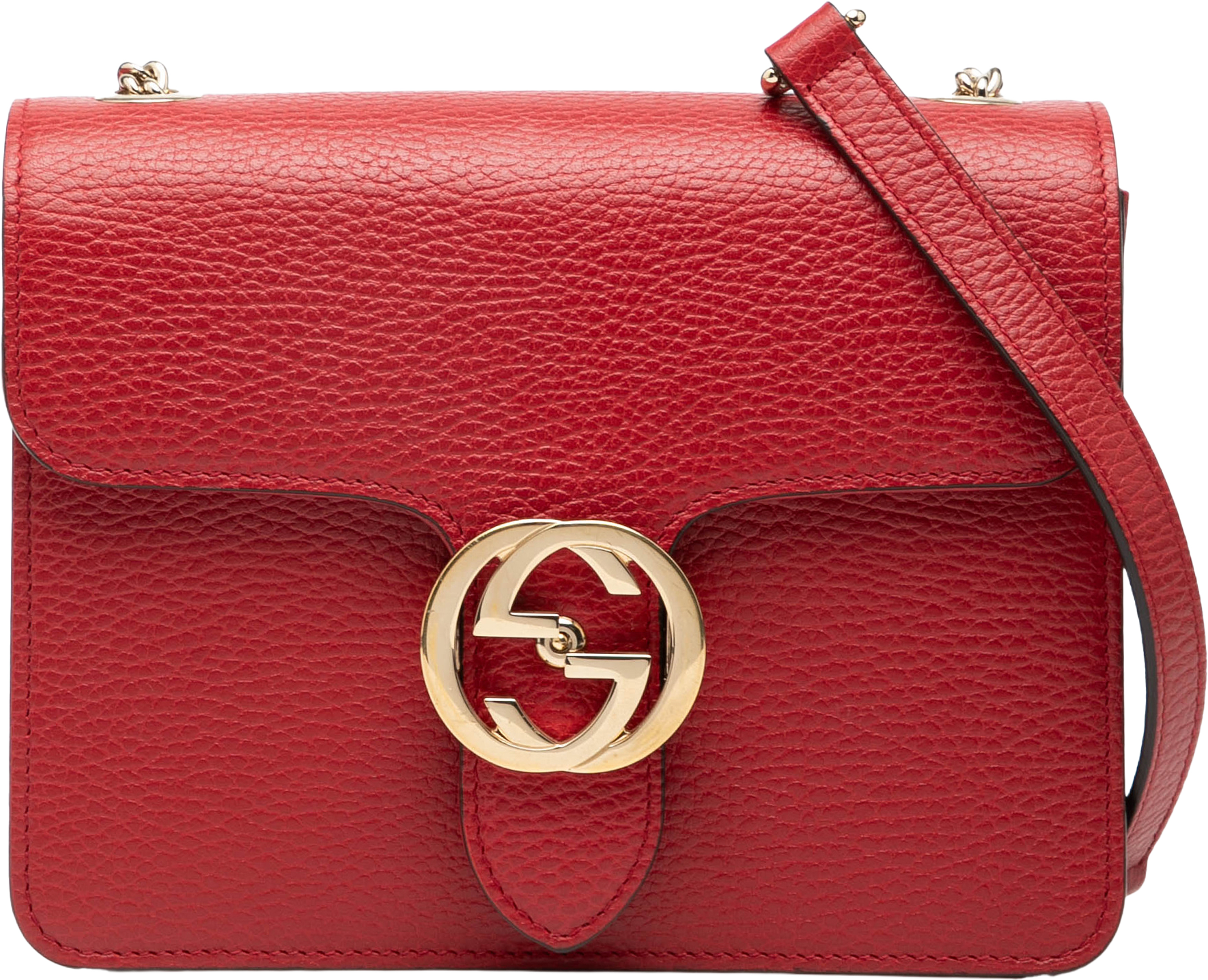 Gucci Small Dollar Calfskin Interlocking G Crossbody, från Luxclusif, i färgen red. Klicka för att öppna bilden i stort format