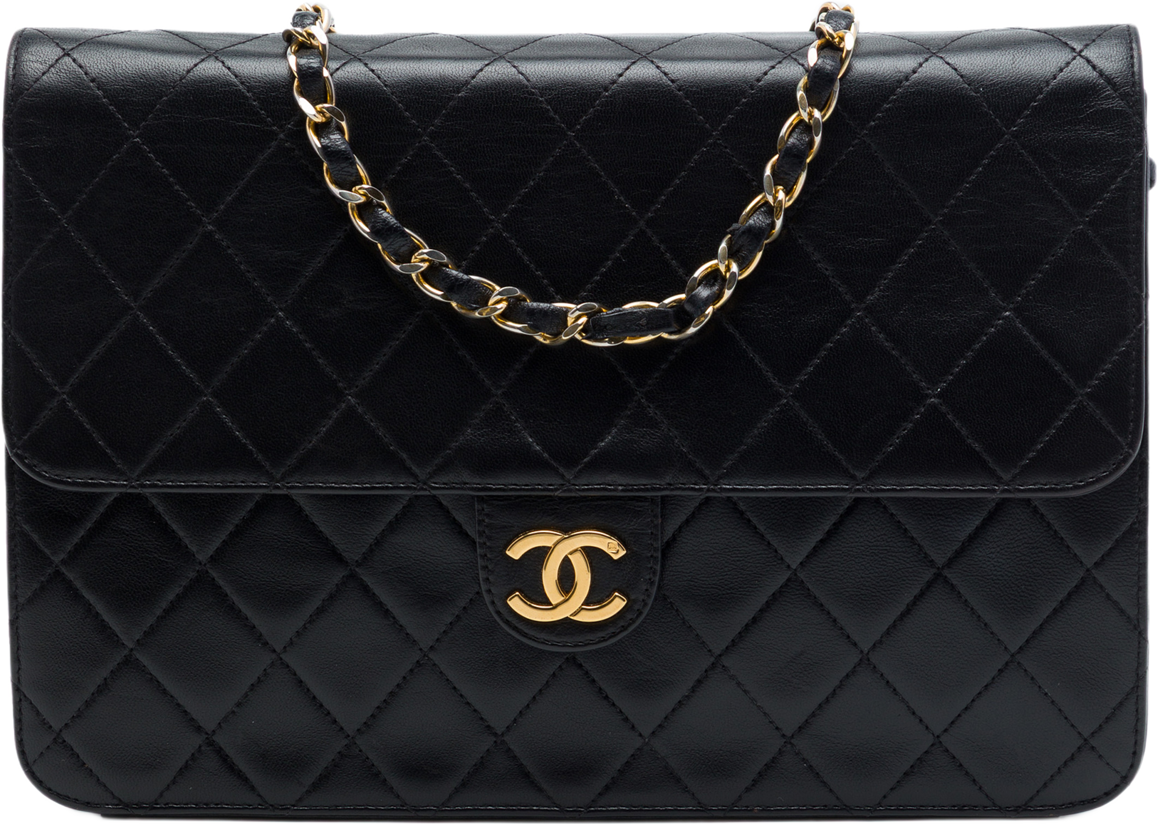 Chanel Medium Cc Quilted Lambskin Single Flap, från Luxclusif, i färgen svart. Klicka för att öppna bilden i stort format