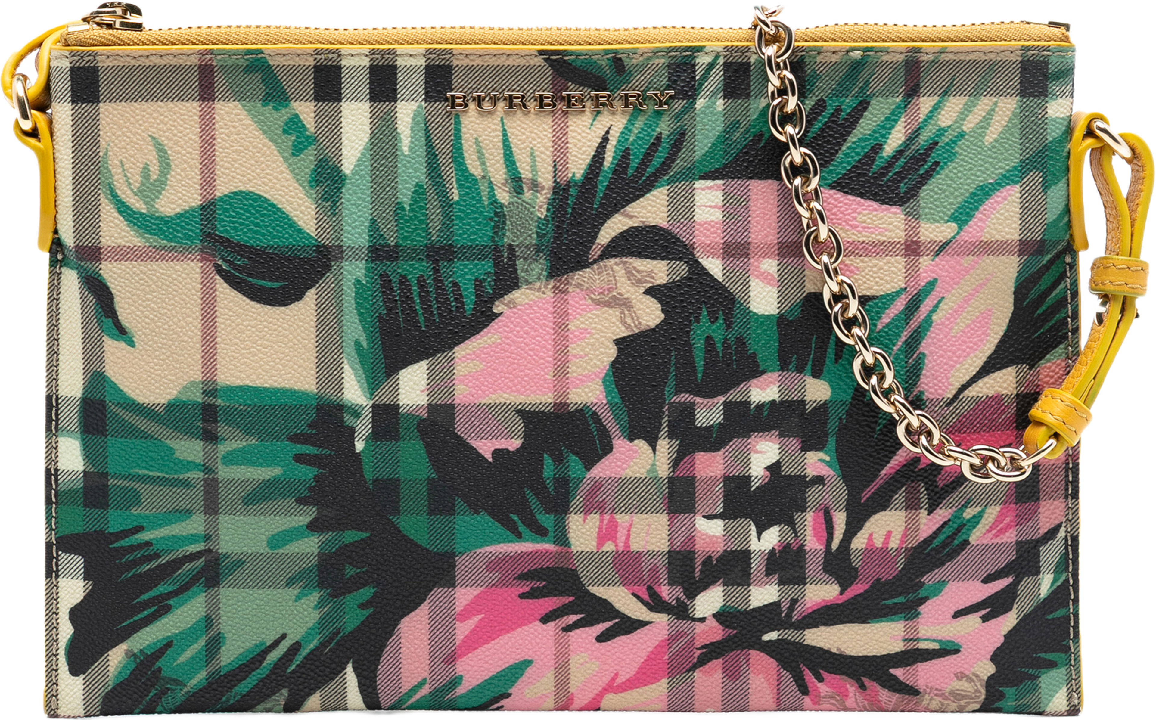 Burberry Haymarket Check Coated Canvas Floral Print Crossbody, från Luxclusif, i färgen beige. Klicka för att öppna bilden i stort format