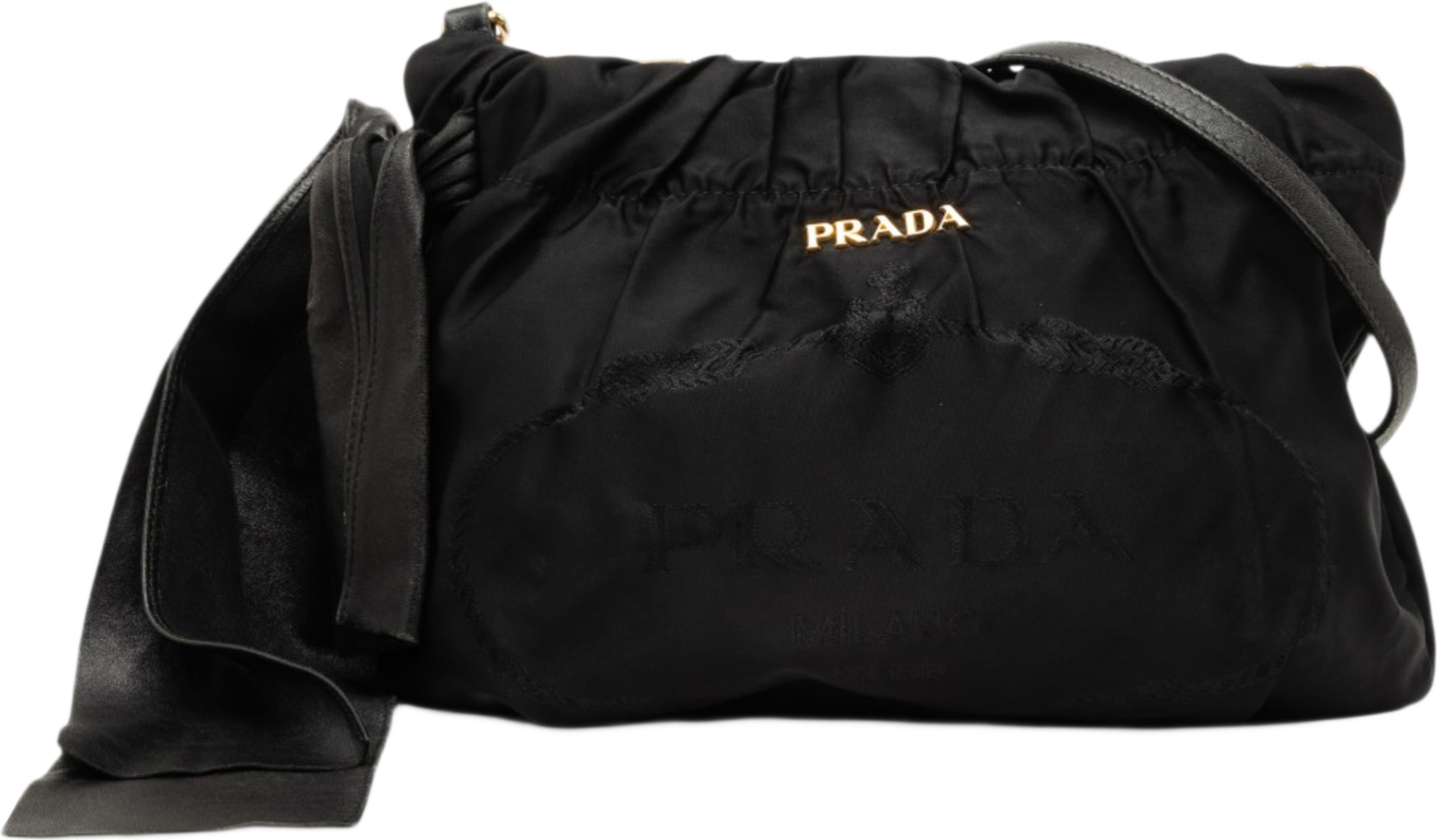 Prada Tessuto Canapa Logo Bow Crossbody, från Luxclusif, i färgen svart. Klicka för att öppna bilden i stort format
