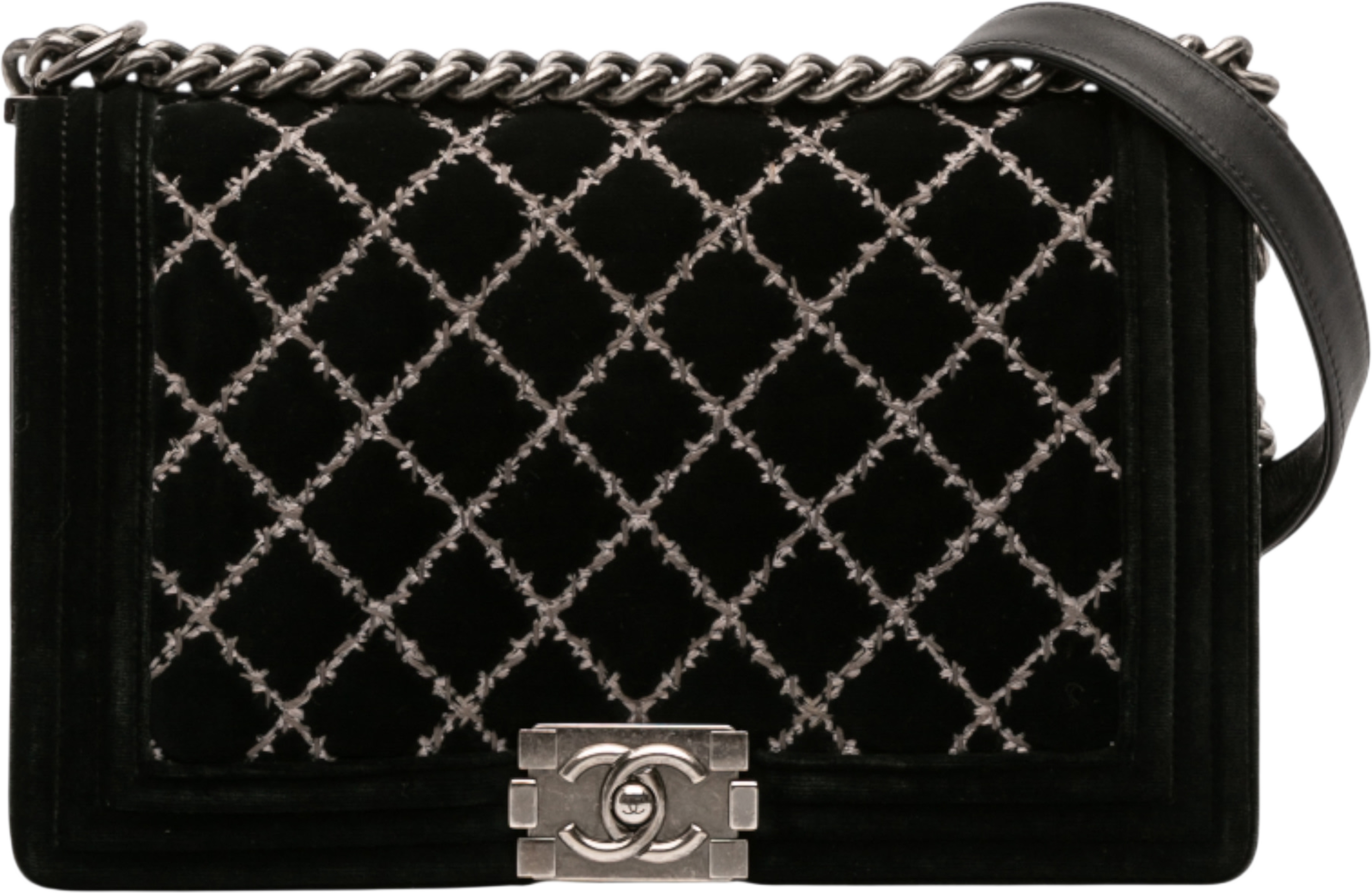 Chanel Medium Quilted Velvet Wild Stitch Boy Flap, från Luxclusif, i färgen black. Klicka för att öppna bilden i stort format