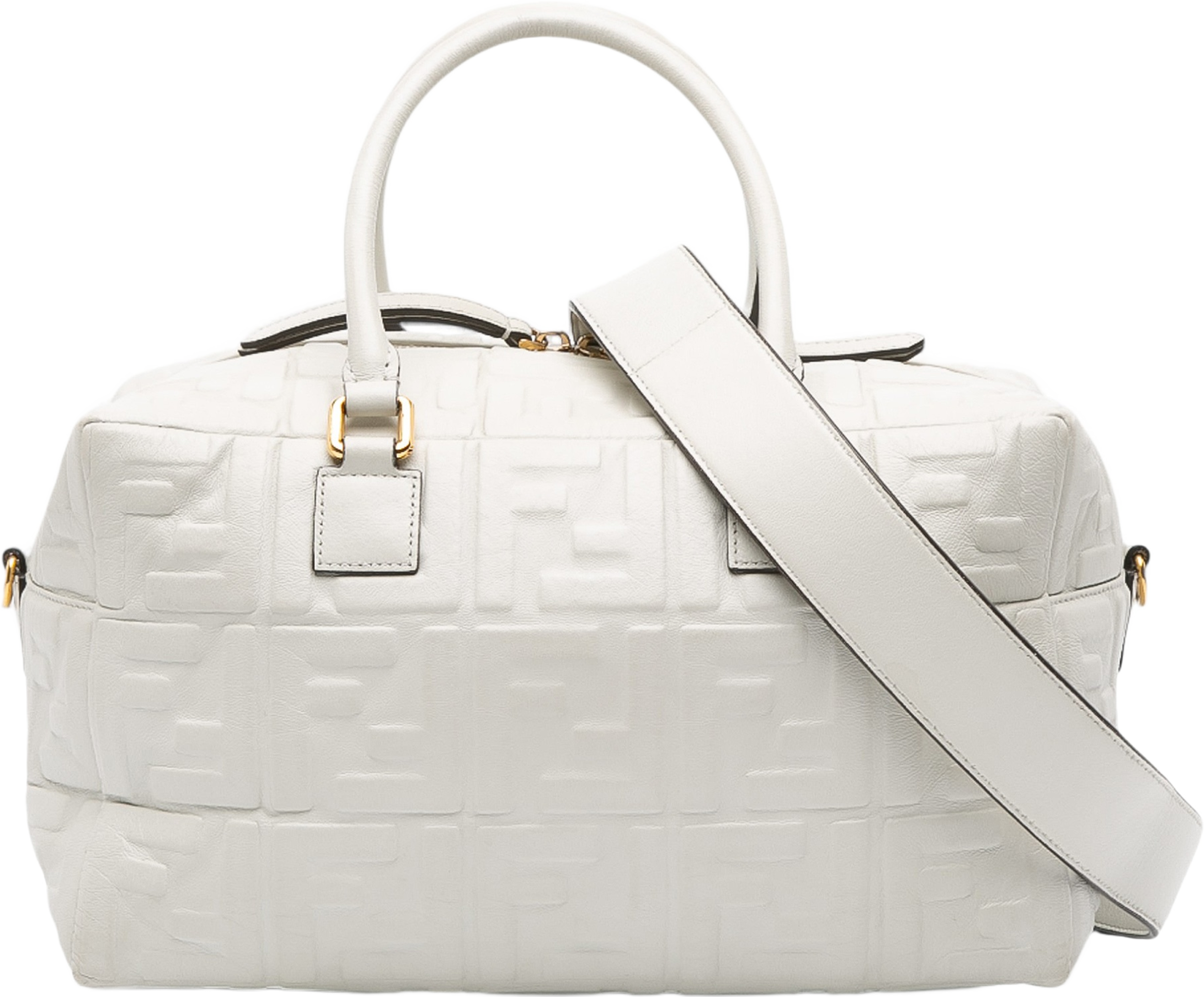 Fendi Zucca Embossed Nappa Ff 1974 Bauletto Piccolo Bag, från Luxclusif, i färgen white. Klicka för att öppna bilden i stort format