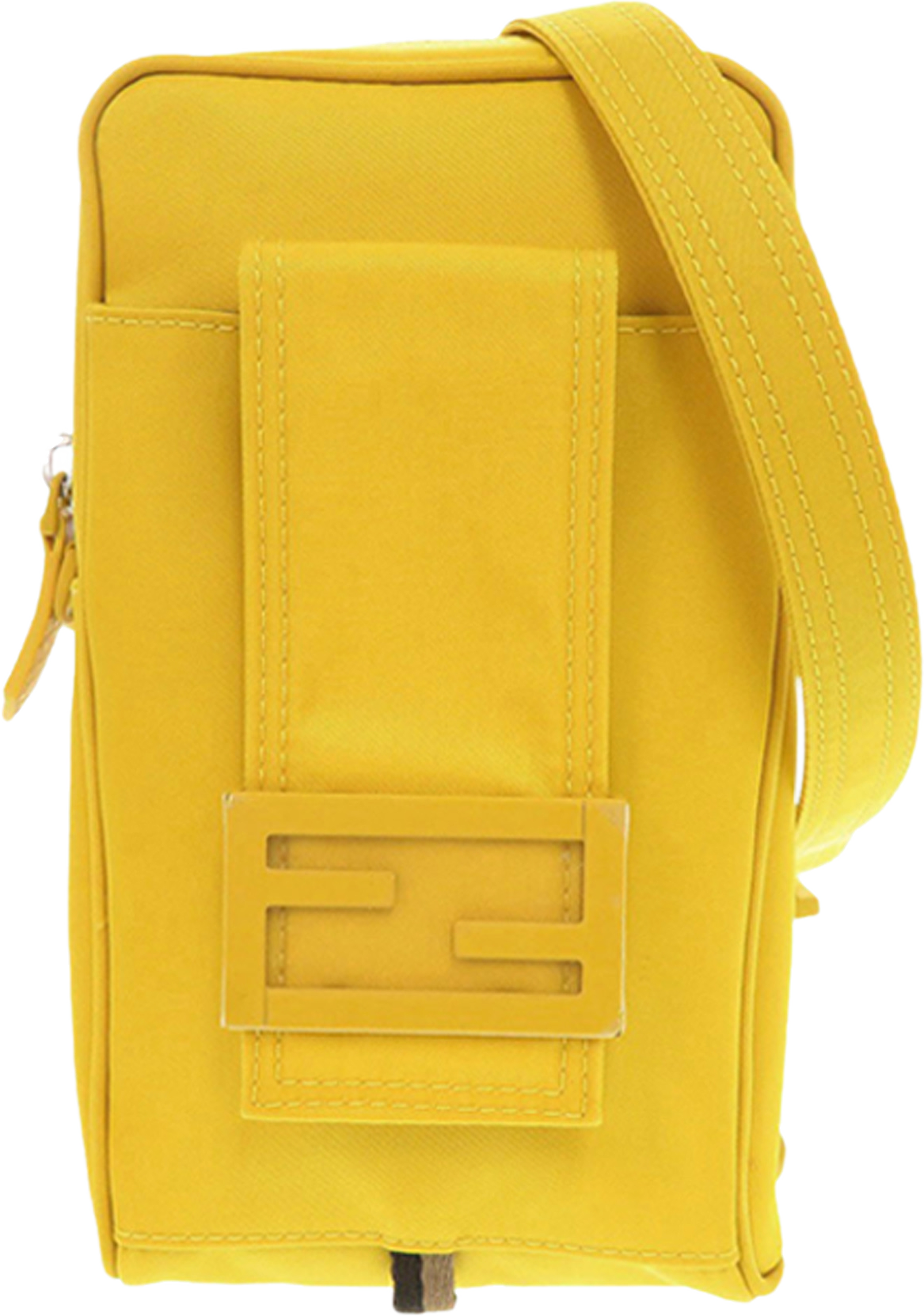 Fendi Nylon Baguette Phone Crossbody, från Luxclusif, i färgen mustard. Klicka för att öppna bilden i stort format