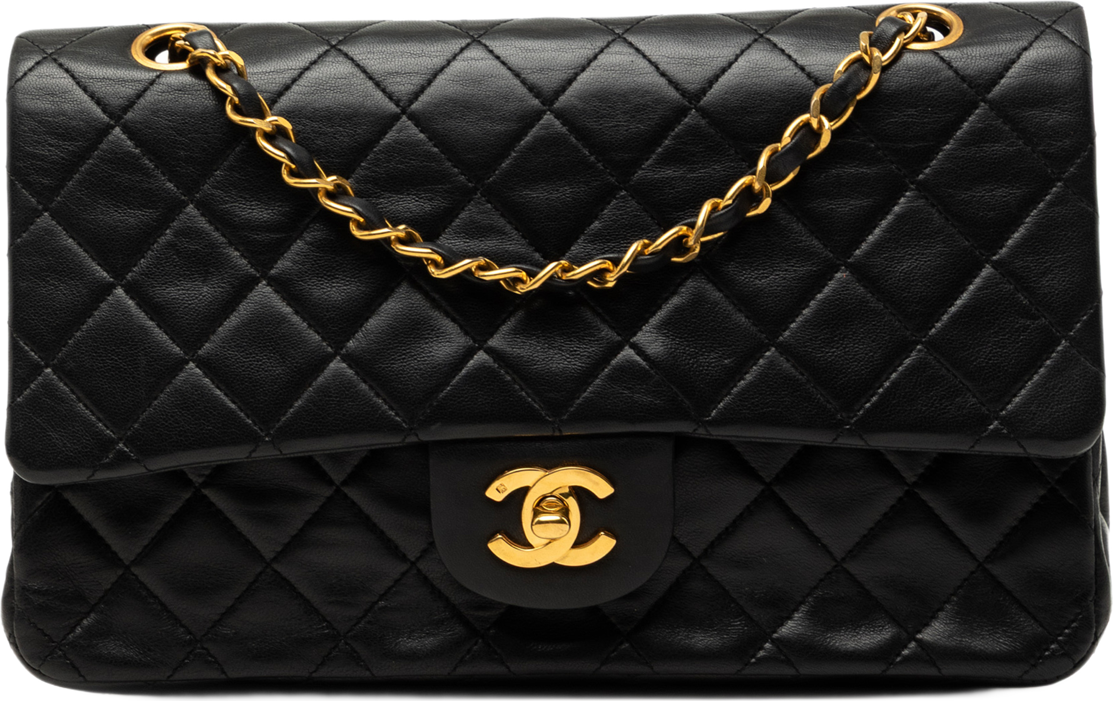 Chanel Medium Classic Lambskin Double Flap, från Luxclusif, i färgen svart. Klicka för att öppna bilden i stort format