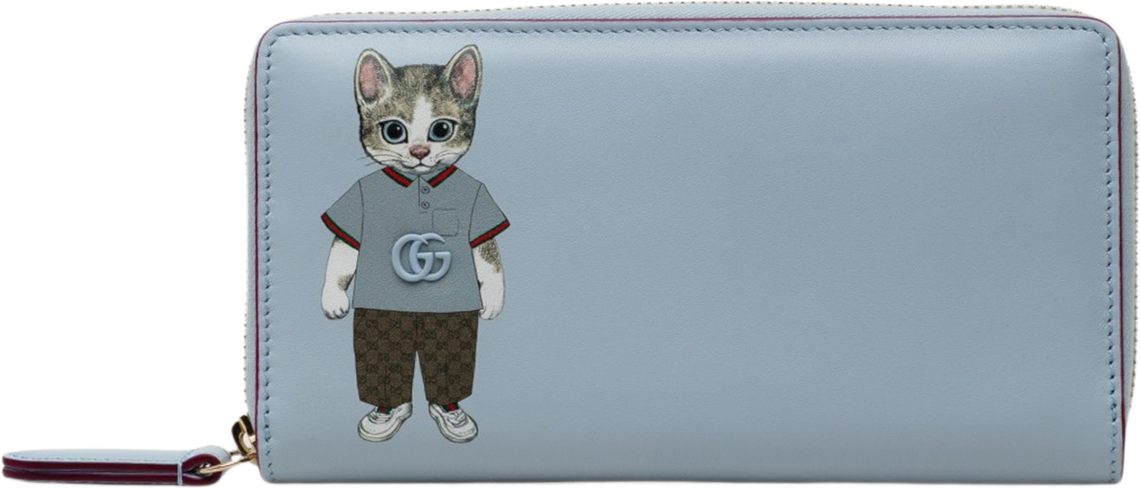 Gucci Yuko Higuchi Calfskin Cat Boris Zip Around Wallet, från Luxclusif, i färgen blå. Klicka för att öppna bilden i stort format
