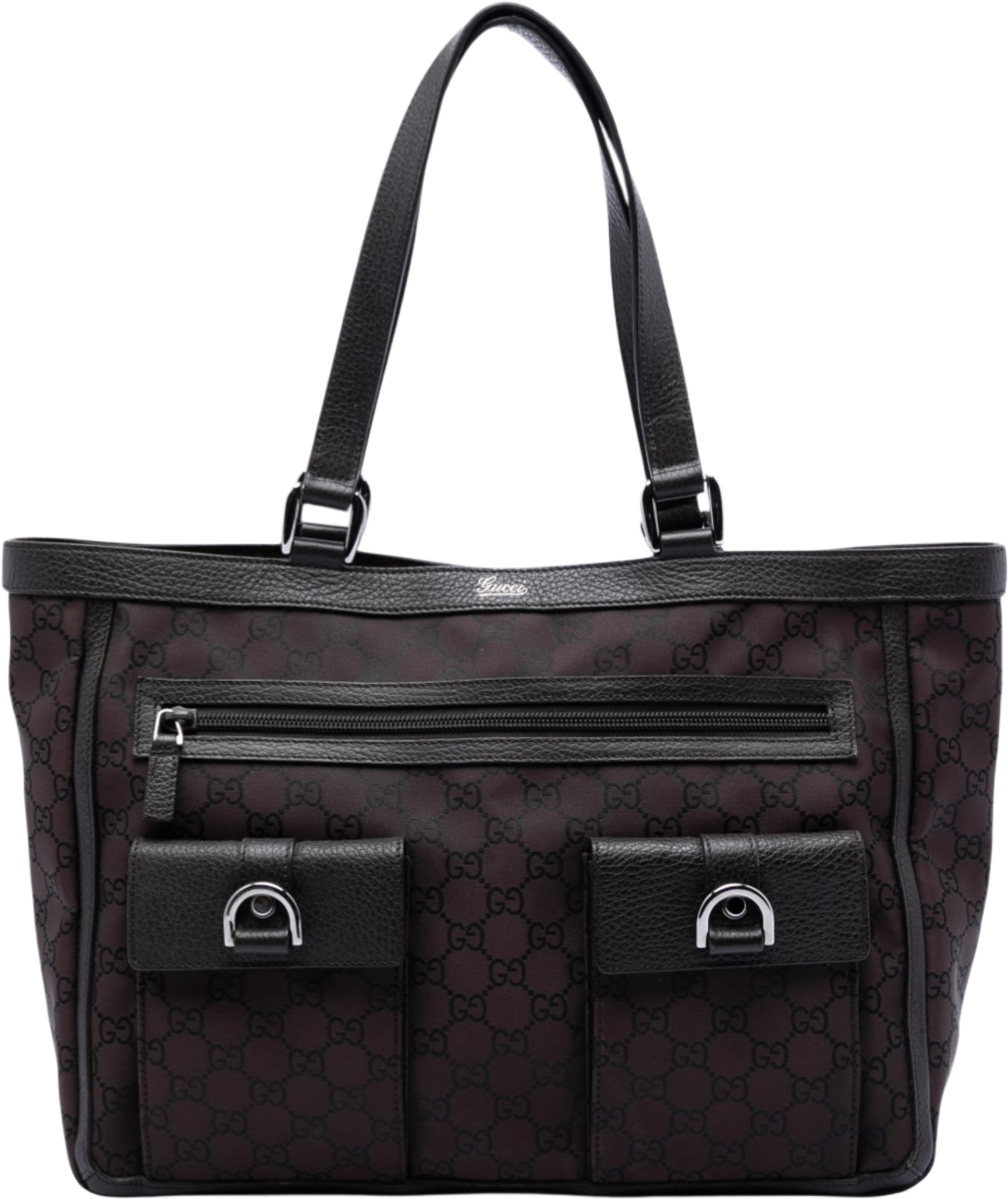 Gucci Gg Nylon Abbey D Ring Pocket Tote, från Luxclusif, i färgen dark brown. Klicka för att öppna bilden i stort format