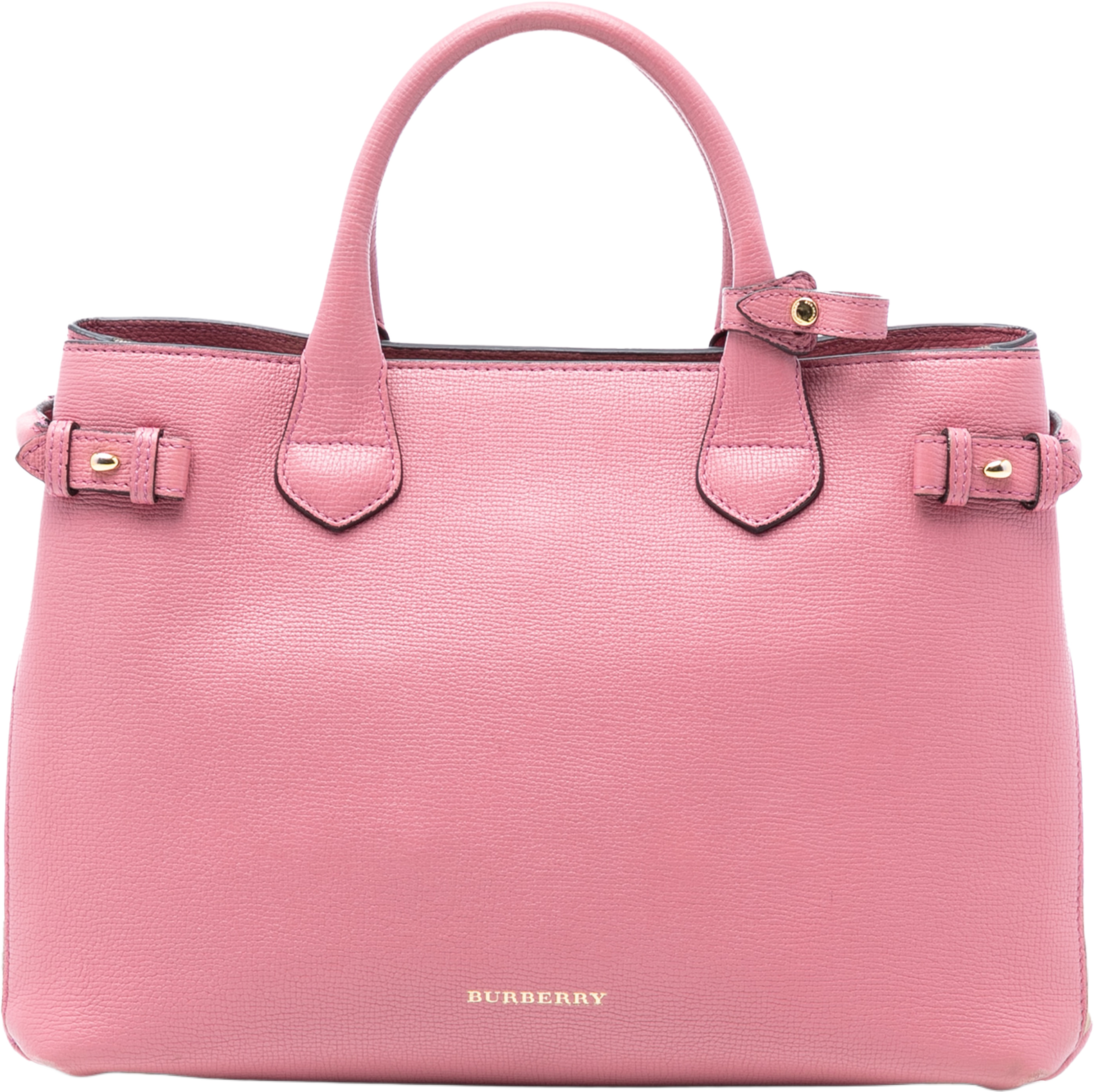 Burberry Medium Leather And House Check Banner Satchel, från Luxclusif, i färgen pink. Klicka för att öppna bilden i stort format