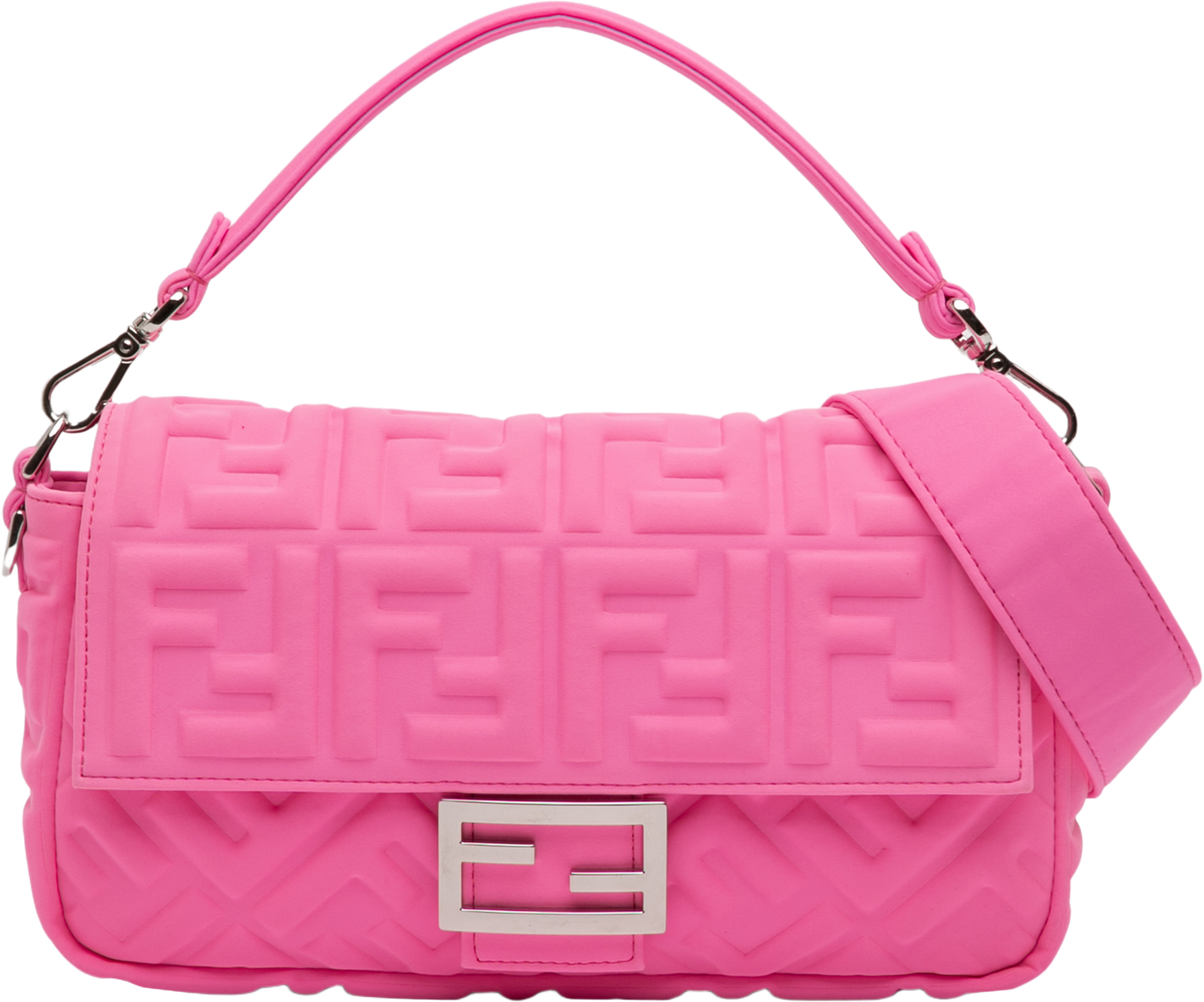 Fendi Medium Embossed Lycra Baguette Satchel, från Luxclusif, i färgen pink. Klicka för att öppna bilden i stort format