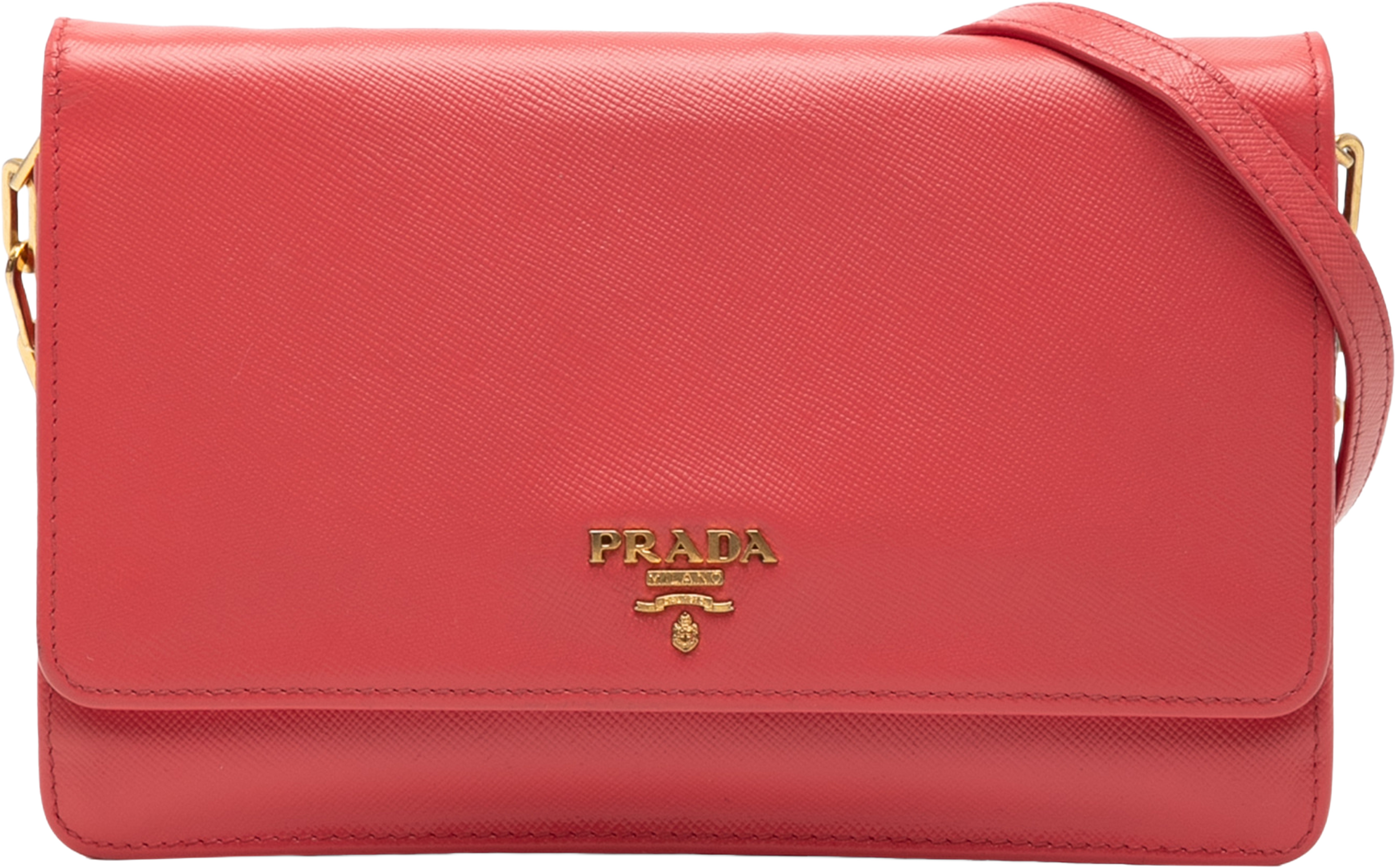 Prada Saffiano Lux Wallet On Chain, från Luxclusif, i färgen blush. Klicka för att öppna bilden i stort format