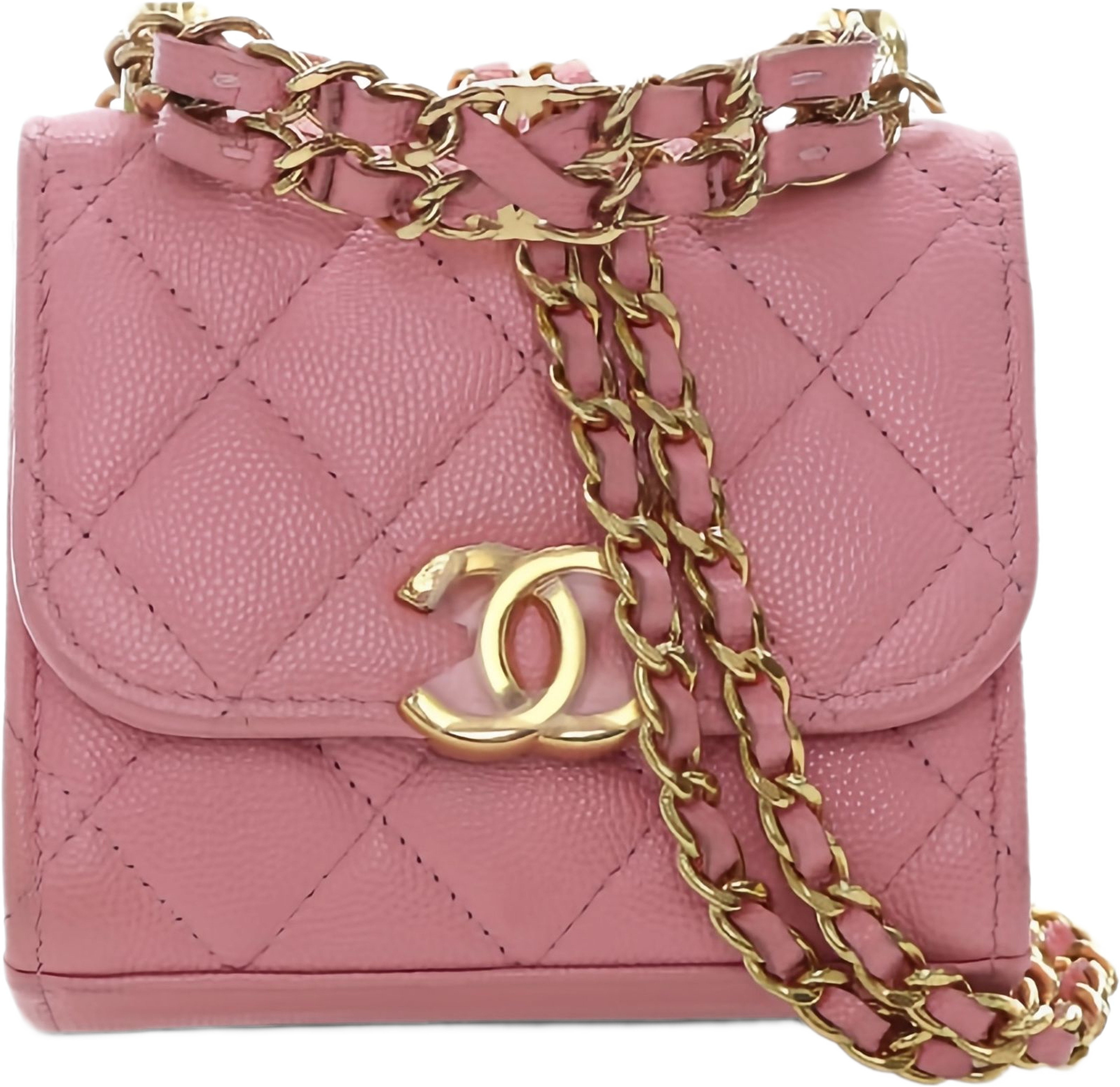 Chanel Mini Cc Quilted Caviar Top Handle Clutch With Chain, från Luxclusif, i färgen rosa. Klicka för att öppna bilden i stort format