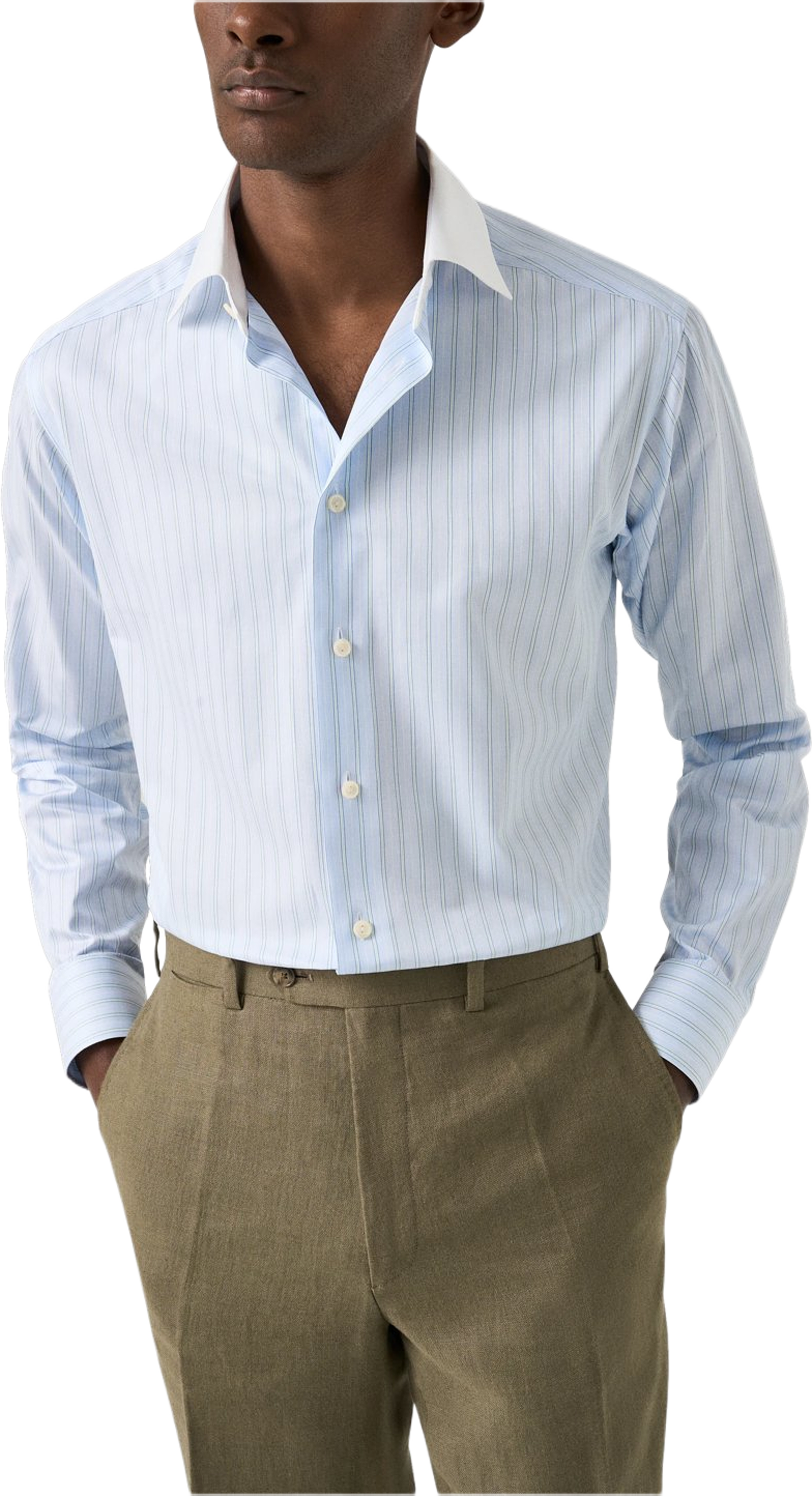 Randig Signature Twill-skjorta Med Vit Krage Contemporary Fit, från Eton, i färgen light blue. Klicka för att öppna bilden i stort format