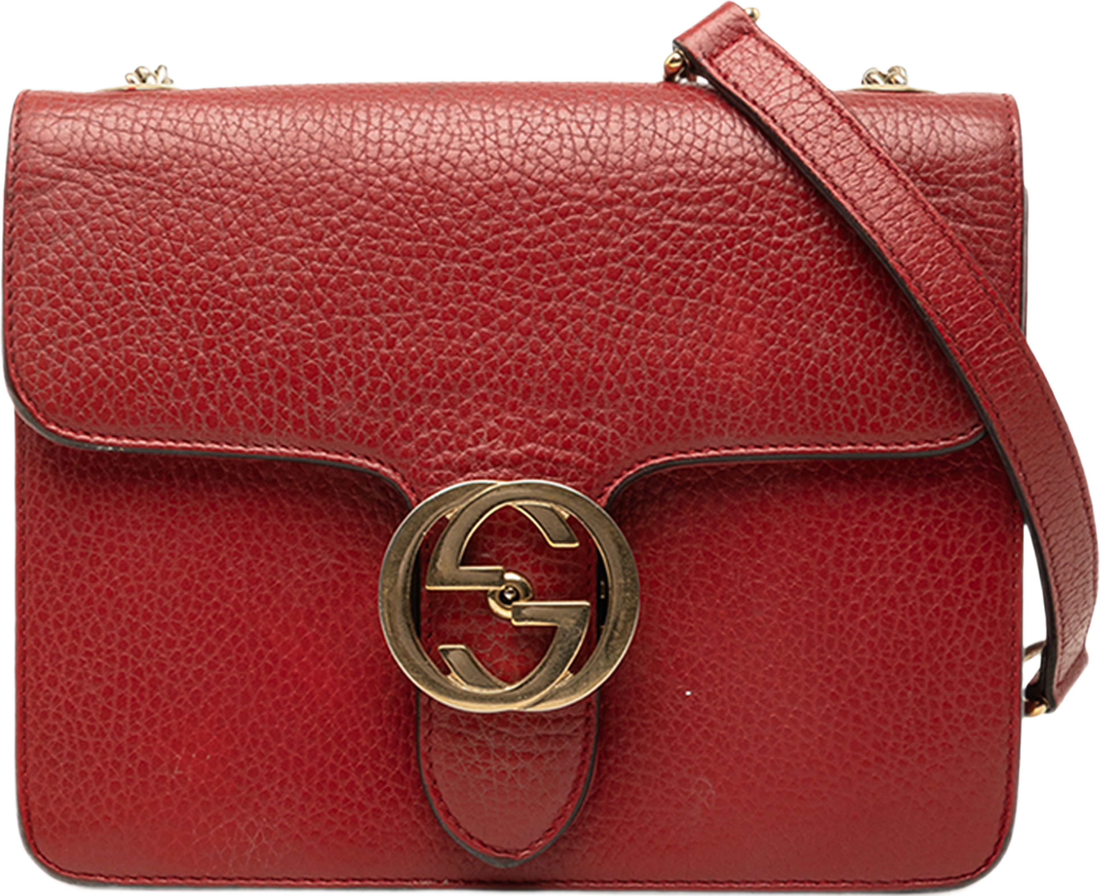 Gucci Small Dollar Calfskin Interlocking G Crossbody, från Luxclusif, i färgen röd. Klicka för att öppna bilden i stort format