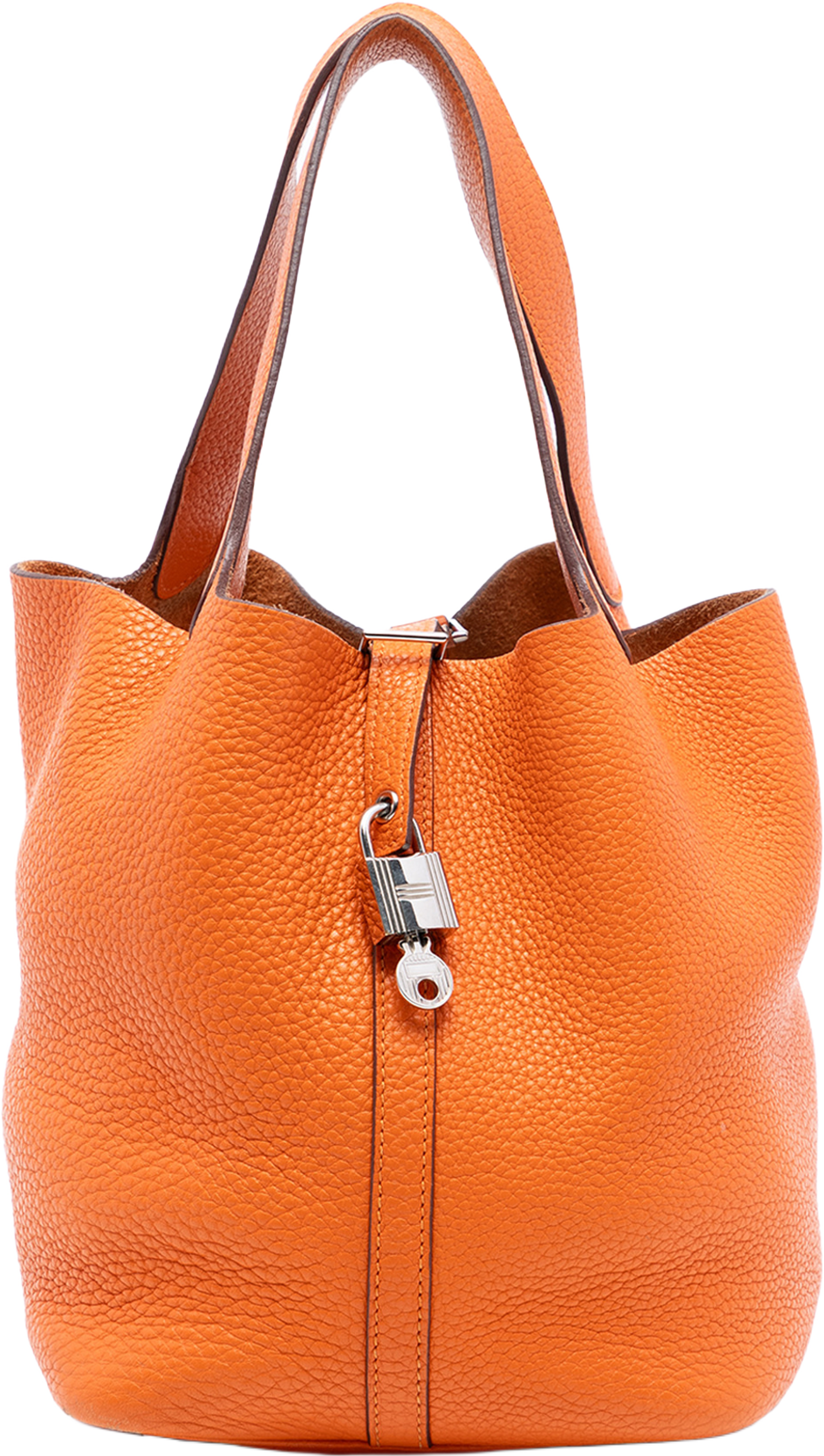 Hermès Clemence Picotin Lock 22, från Luxclusif, i färgen orange. Klicka för att öppna bilden i stort format