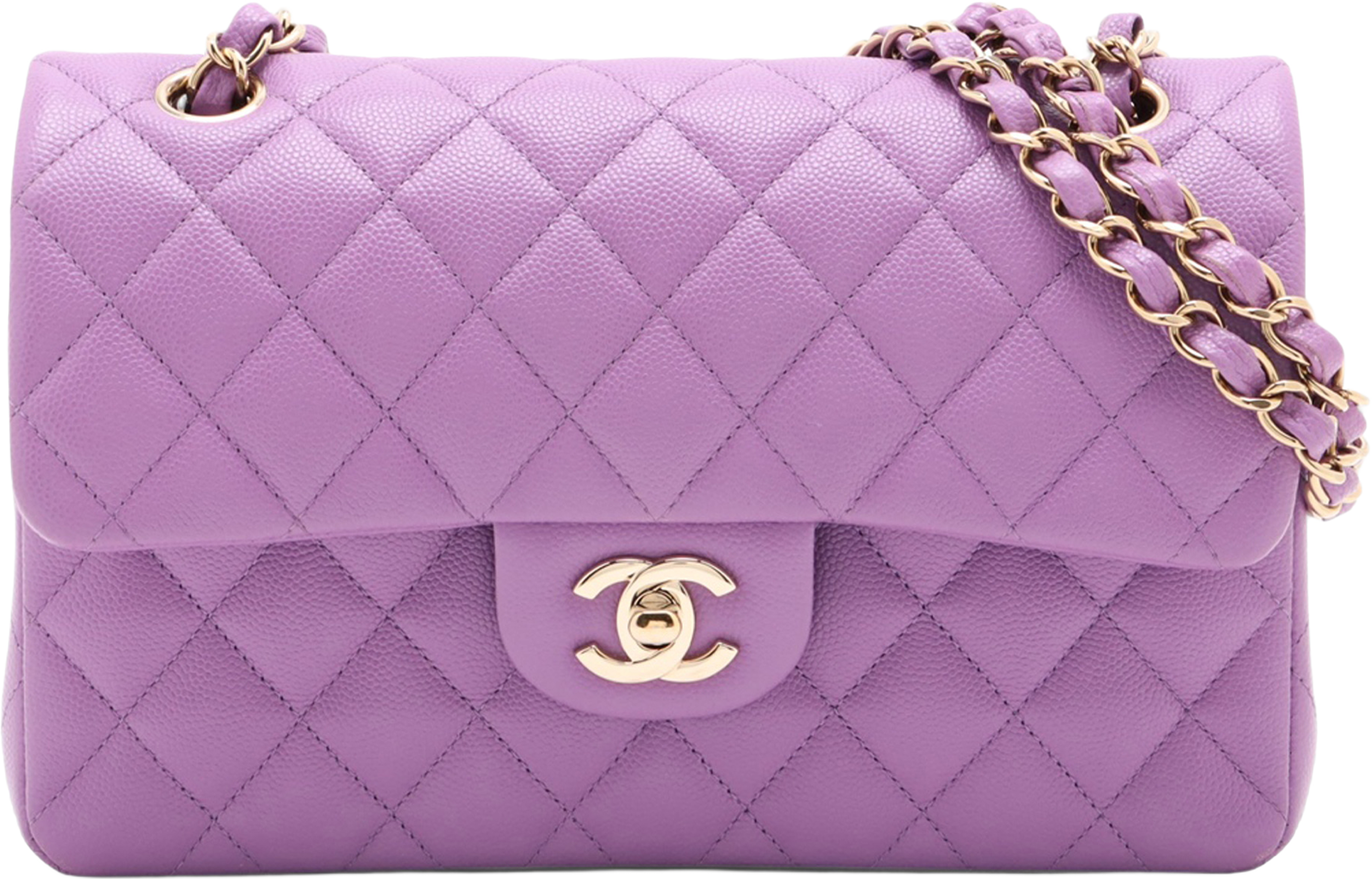 Chanel Small Classic Caviar Double Flap, från Luxclusif, i färgen lilac. Klicka för att öppna bilden i stort format