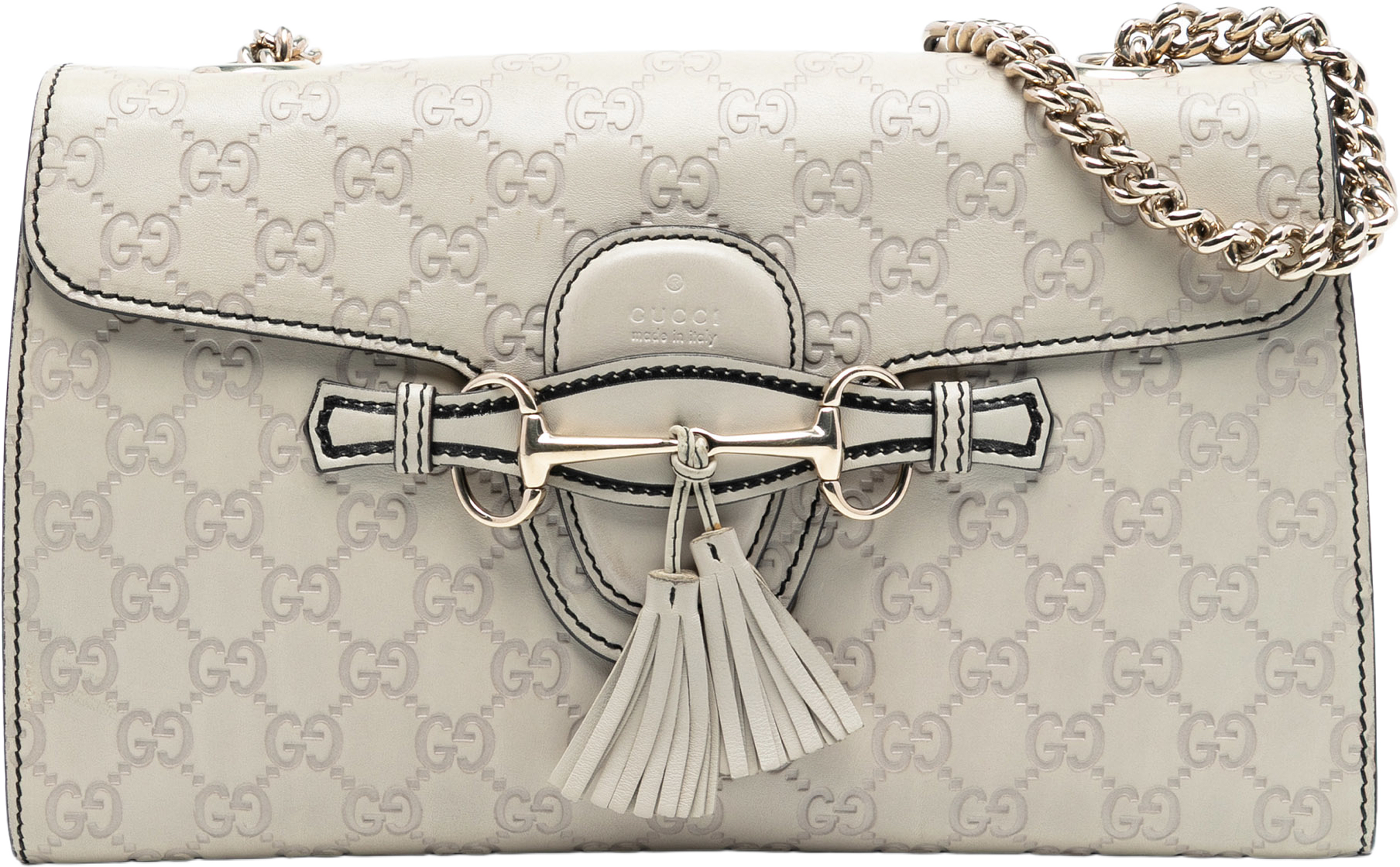 Gucci Medium Guccissima Emily Shoulder Bag, från Luxclusif, i färgen off white. Klicka för att öppna bilden i stort format