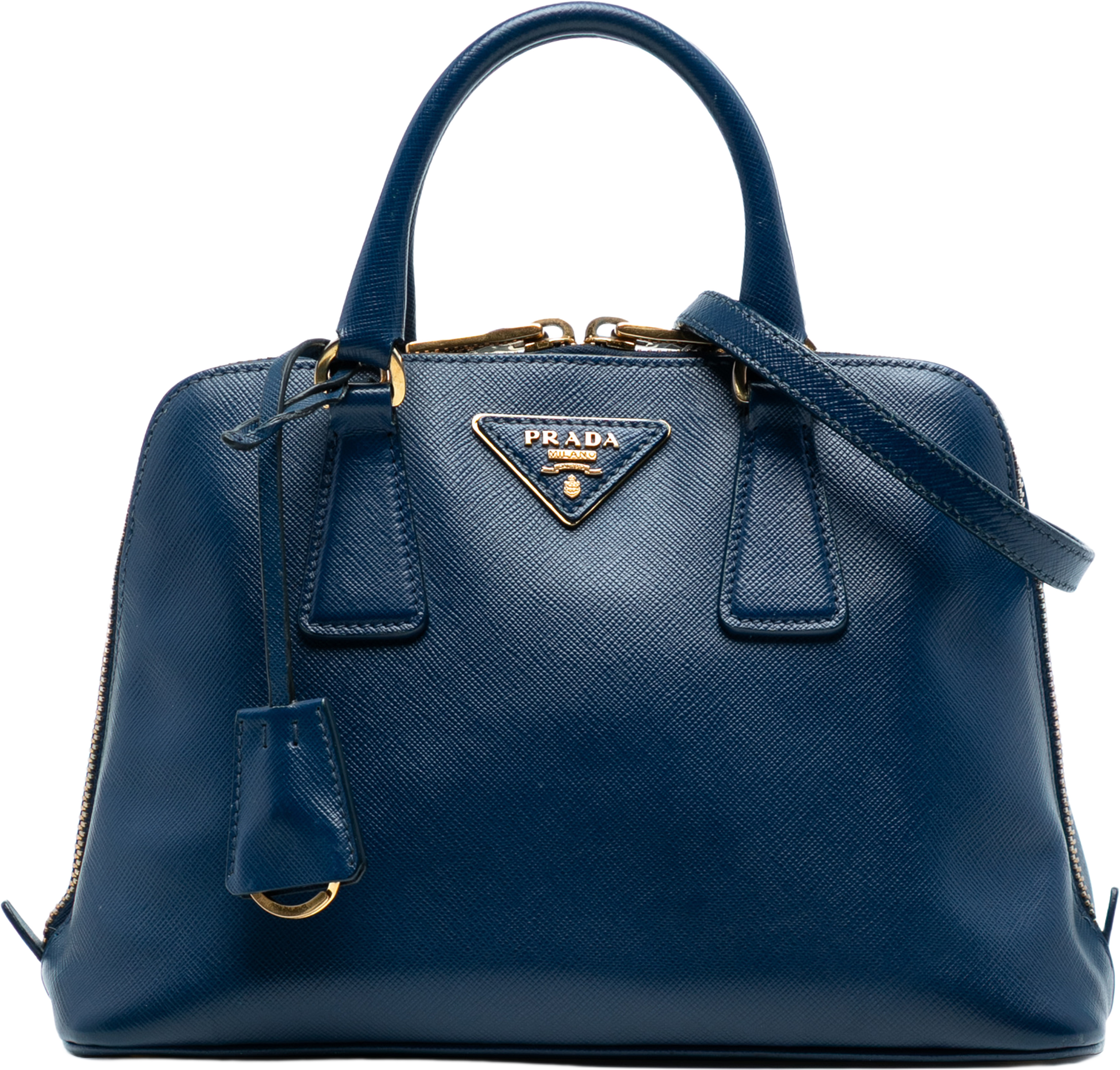 Prada Small Saffiano Lux Promenade Satchel, från Luxclusif, i färgen dark blue. Klicka för att öppna bilden i stort format