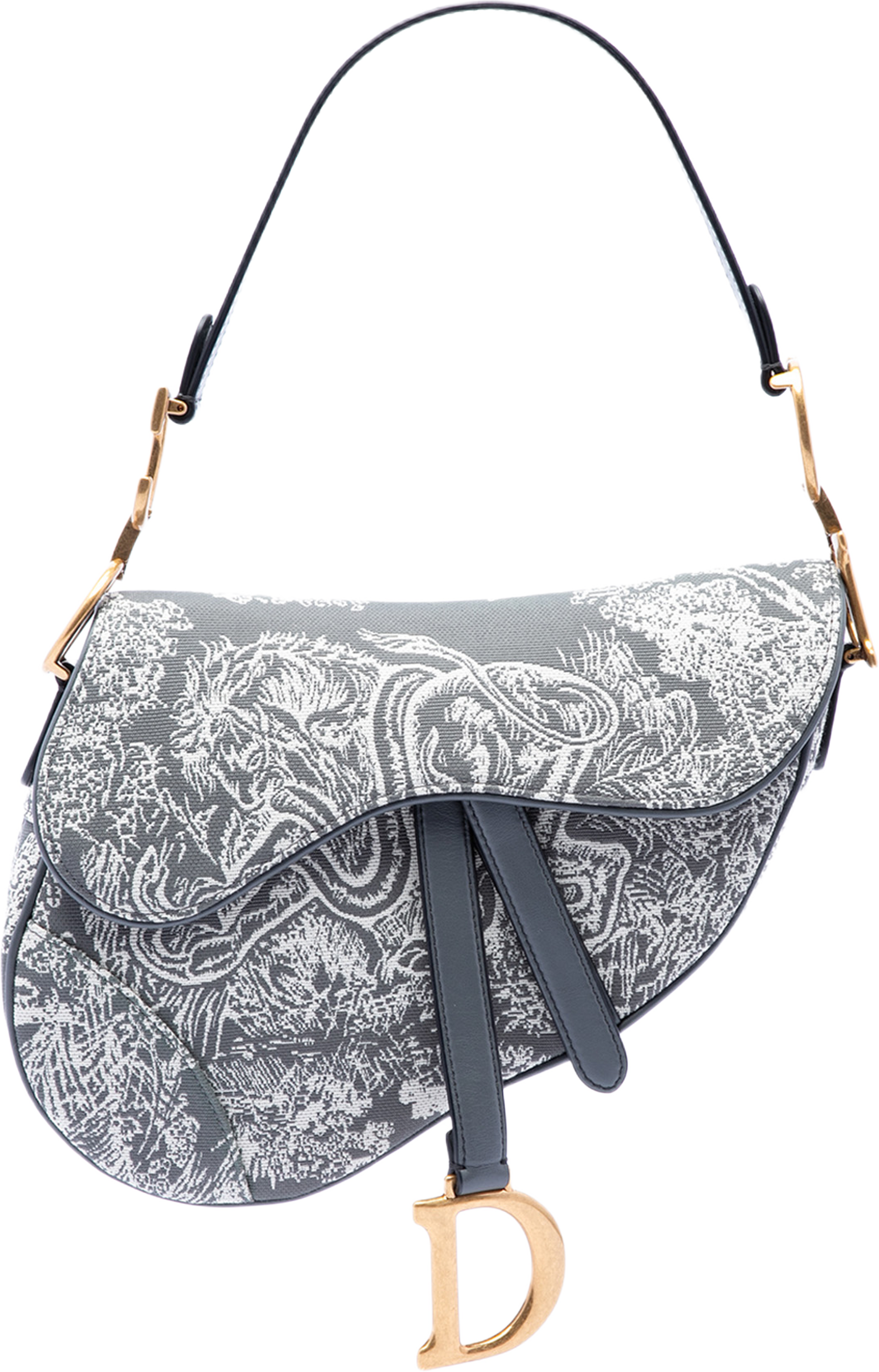 Dior Canvas Embroidered Reverse Toile De Jouy Saddle Bag, från Luxclusif, i färgen gray. Klicka för att öppna bilden i stort format