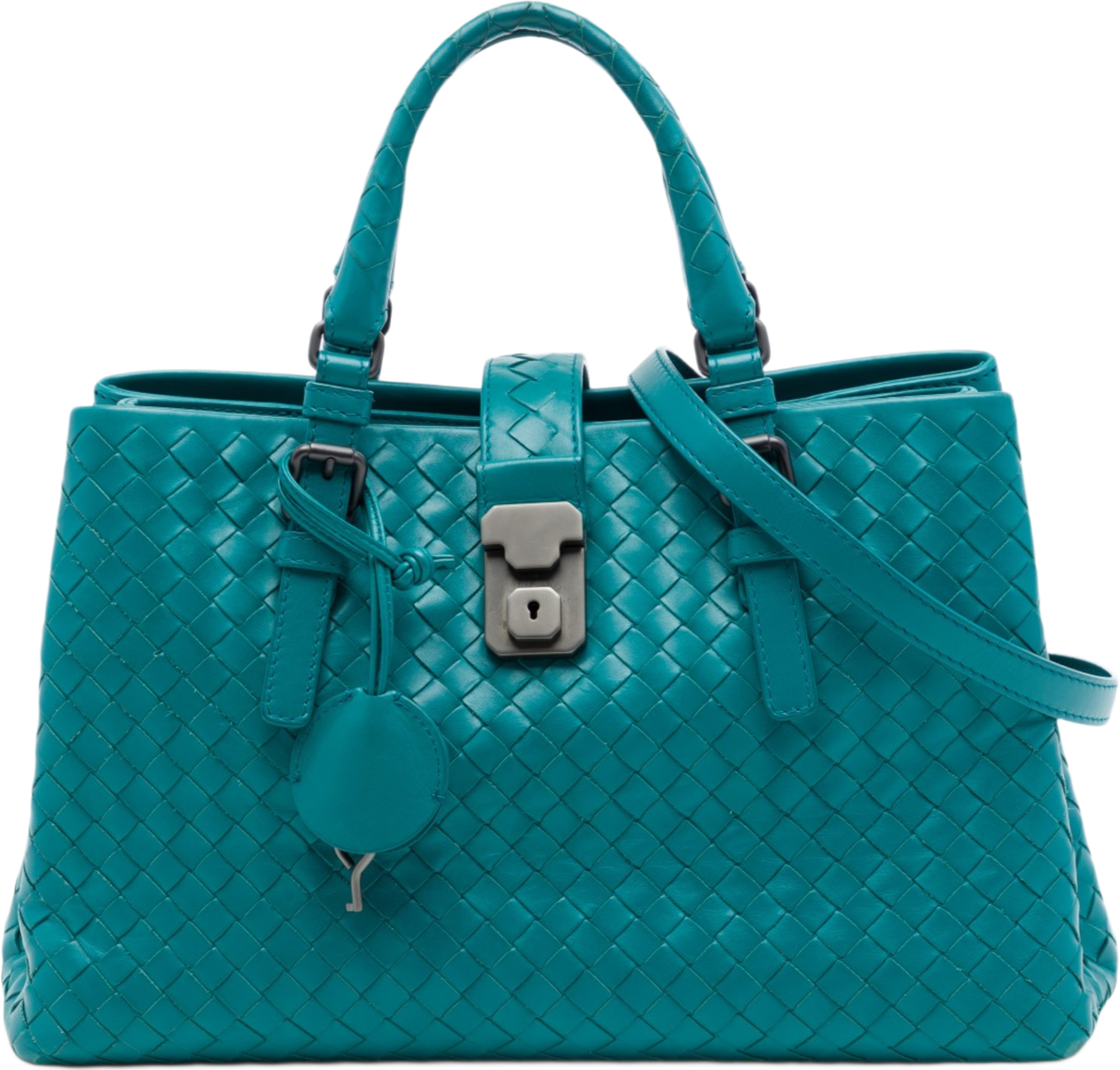 Bottega Veneta Small Nappa Intrecciato Roma Satchel, från Luxclusif, i färgen blå. Klicka för att öppna bilden i stort format