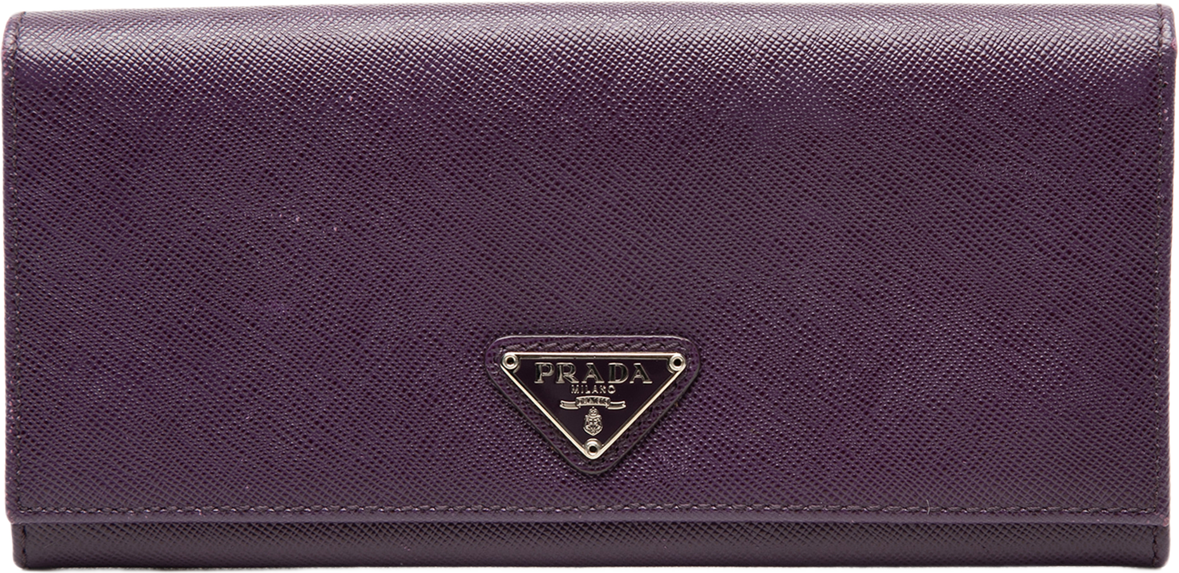 Prada Saffiano Bifold Long Wallet, från Luxclusif, i färgen dark purple. Klicka för att öppna bilden i stort format