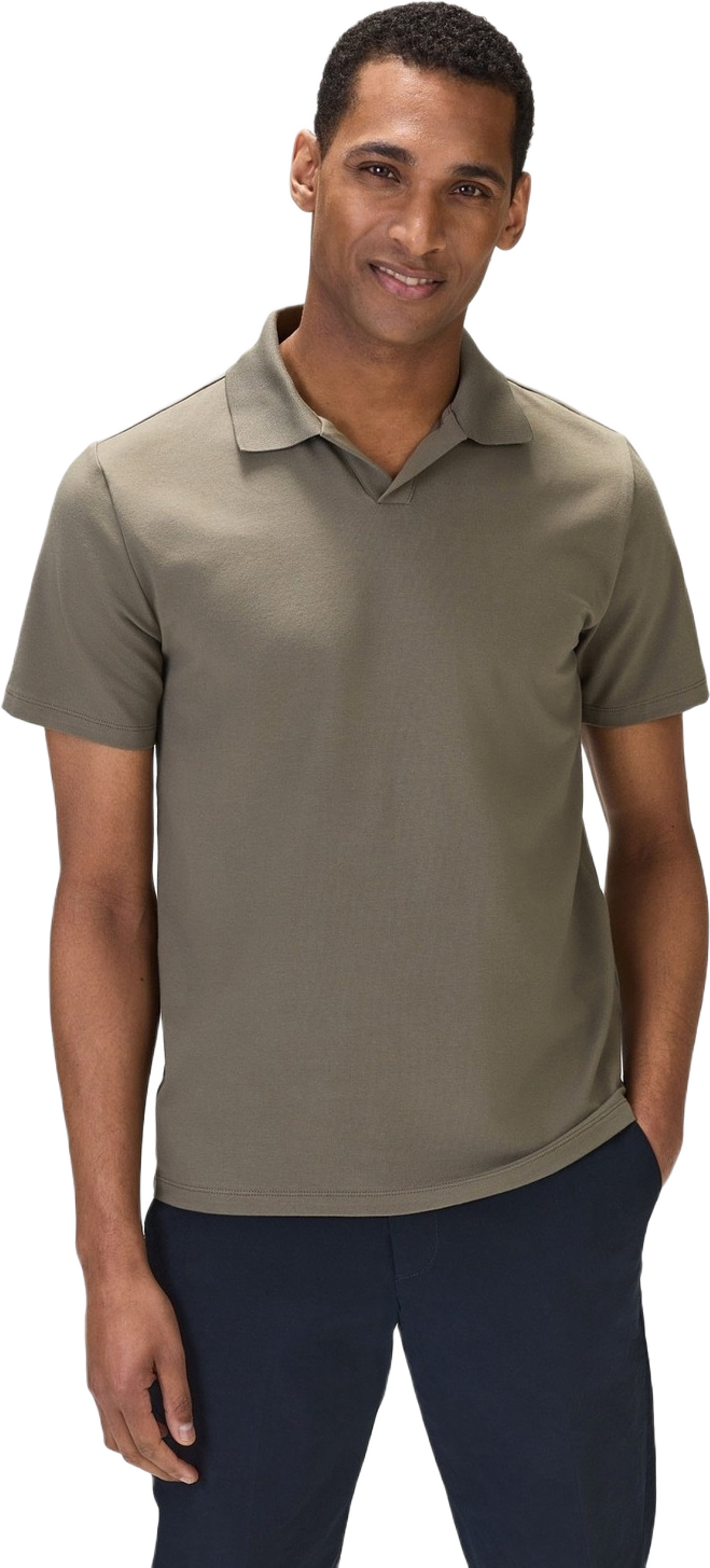Cotton Fitted Stretch S/s Open Collar Polo Shirt