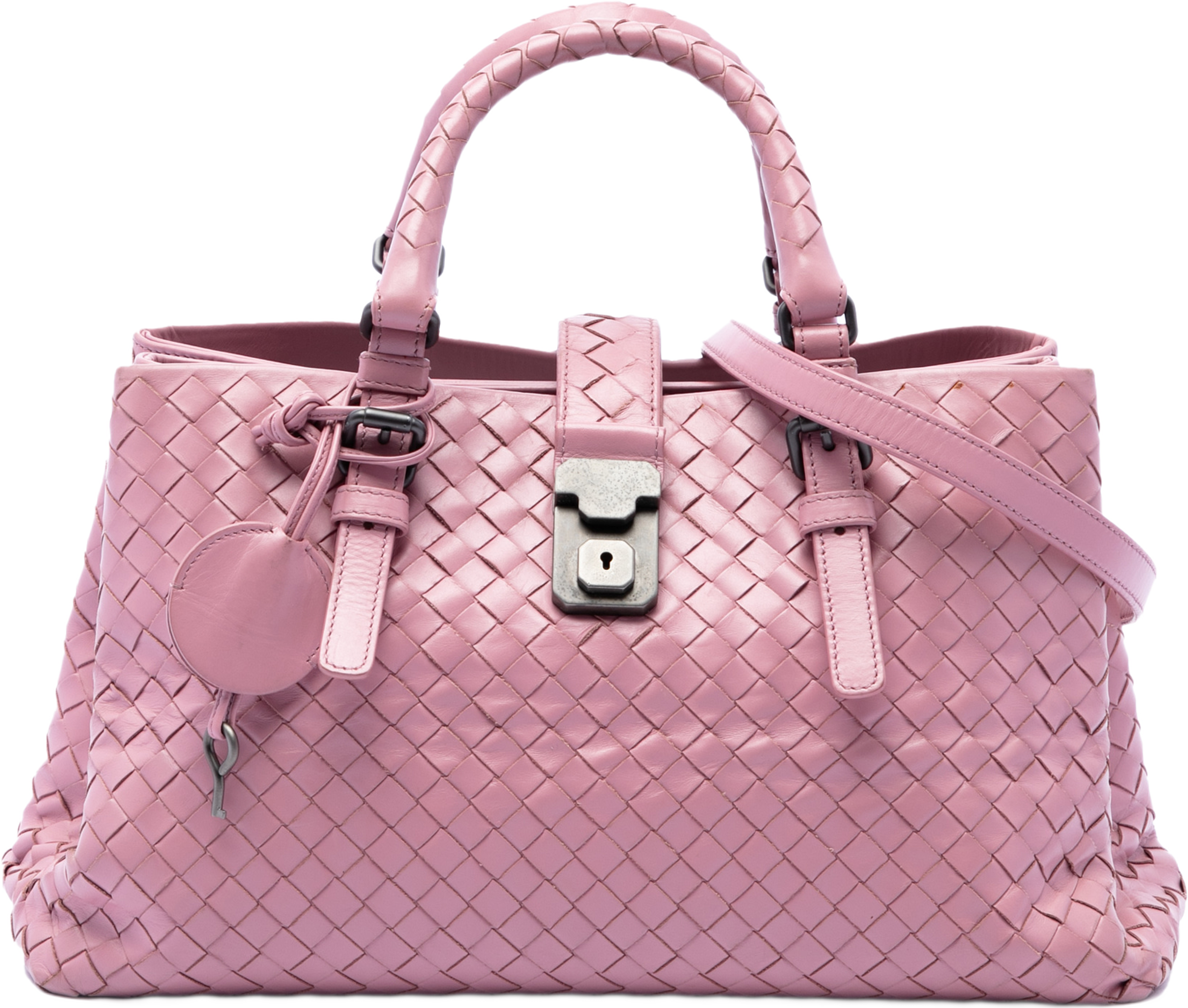 Bottega Veneta Small Nappa Intrecciato Roma Satchel, från Luxclusif, i färgen rosa. Klicka för att öppna bilden i stort format