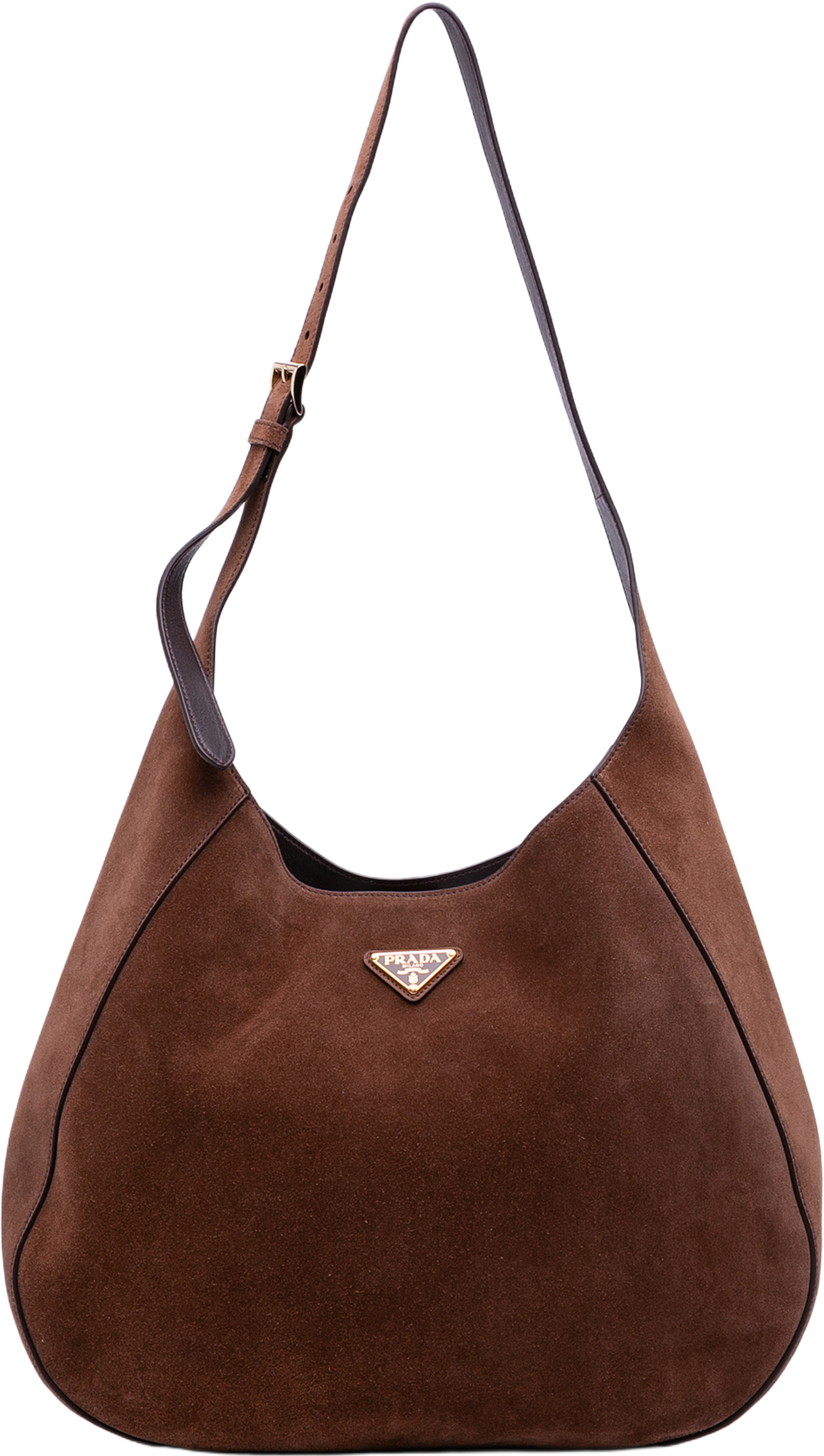 Prada Large Suede Shoulder Bag, från Luxclusif, i färgen dark brown. Klicka för att öppna bilden i stort format