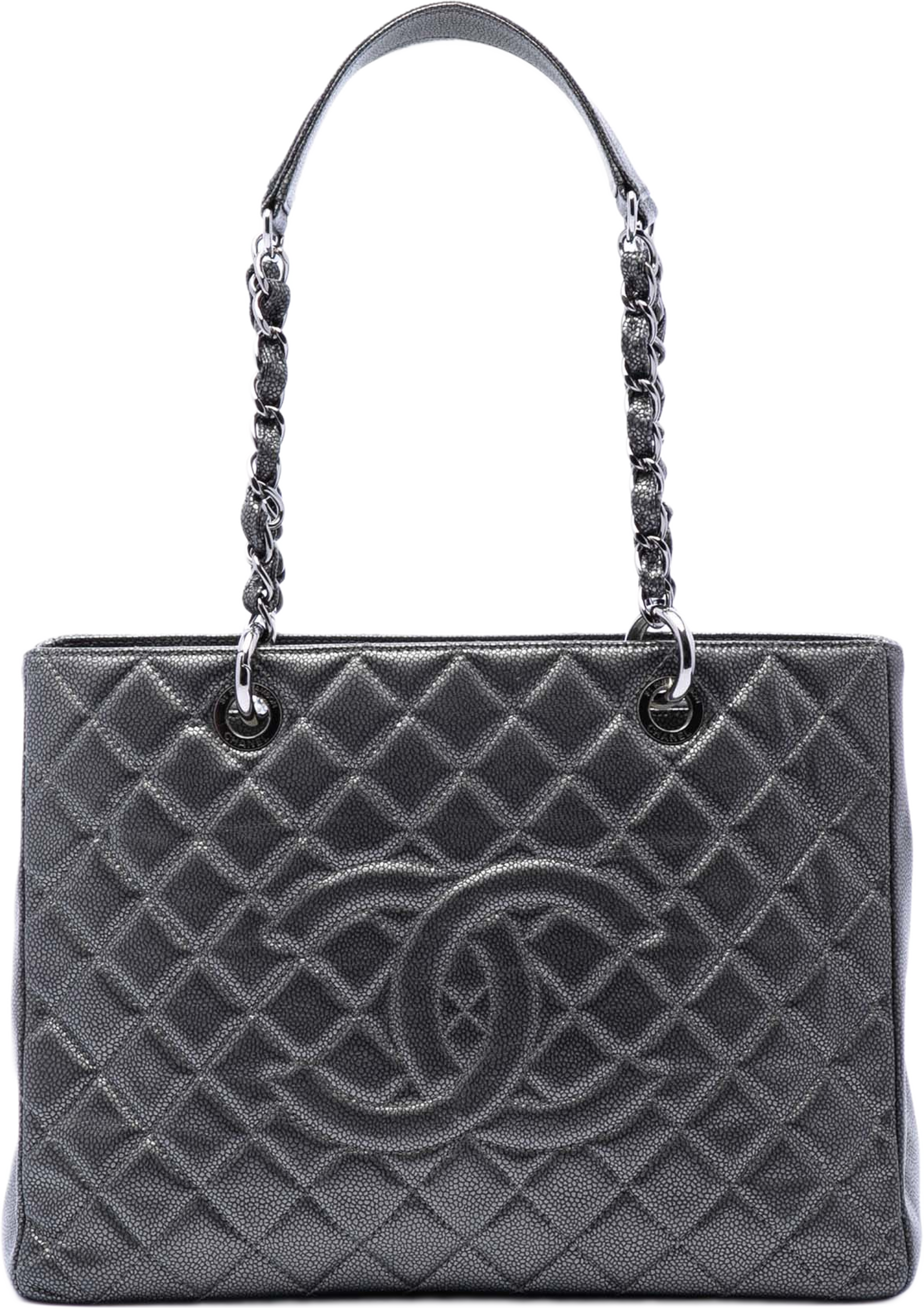 Chanel Metallic Caviar Grand Shopping Tote, från Luxclusif, i färgen dark gray. Klicka för att öppna bilden i stort format